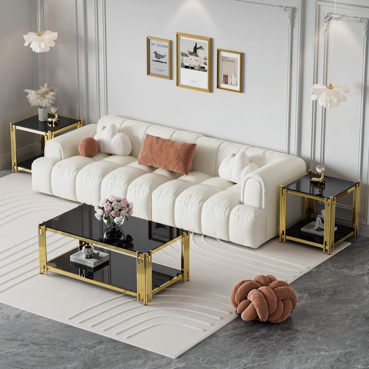 Modern Living Room Table Gold Stainless Steel Metal Leg Rectangular