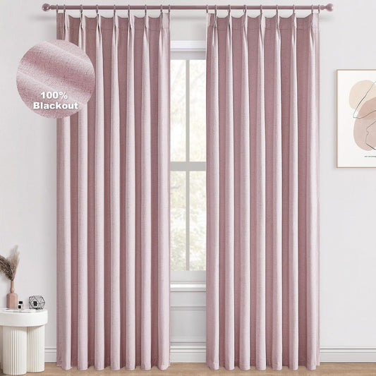 Pinch Pleated Curtains 96 Inch Long, 100% Blackout Thermal Insulated