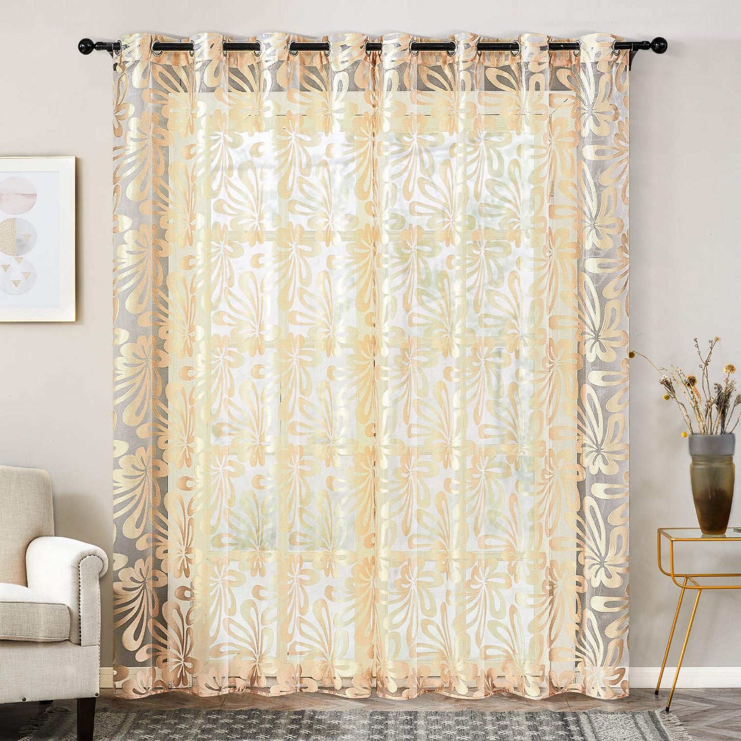 Floral Voile Sheer Curtains 84 Inches Long - Window Treatments 2 Panels