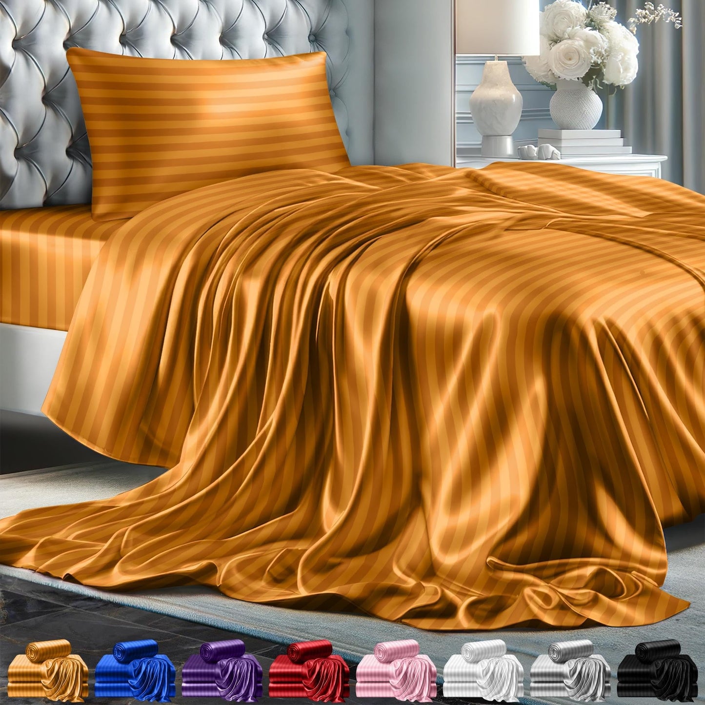 Queen Size Set 4 Pcs - Silky & Luxuriously Soft Satin Bed Sheets