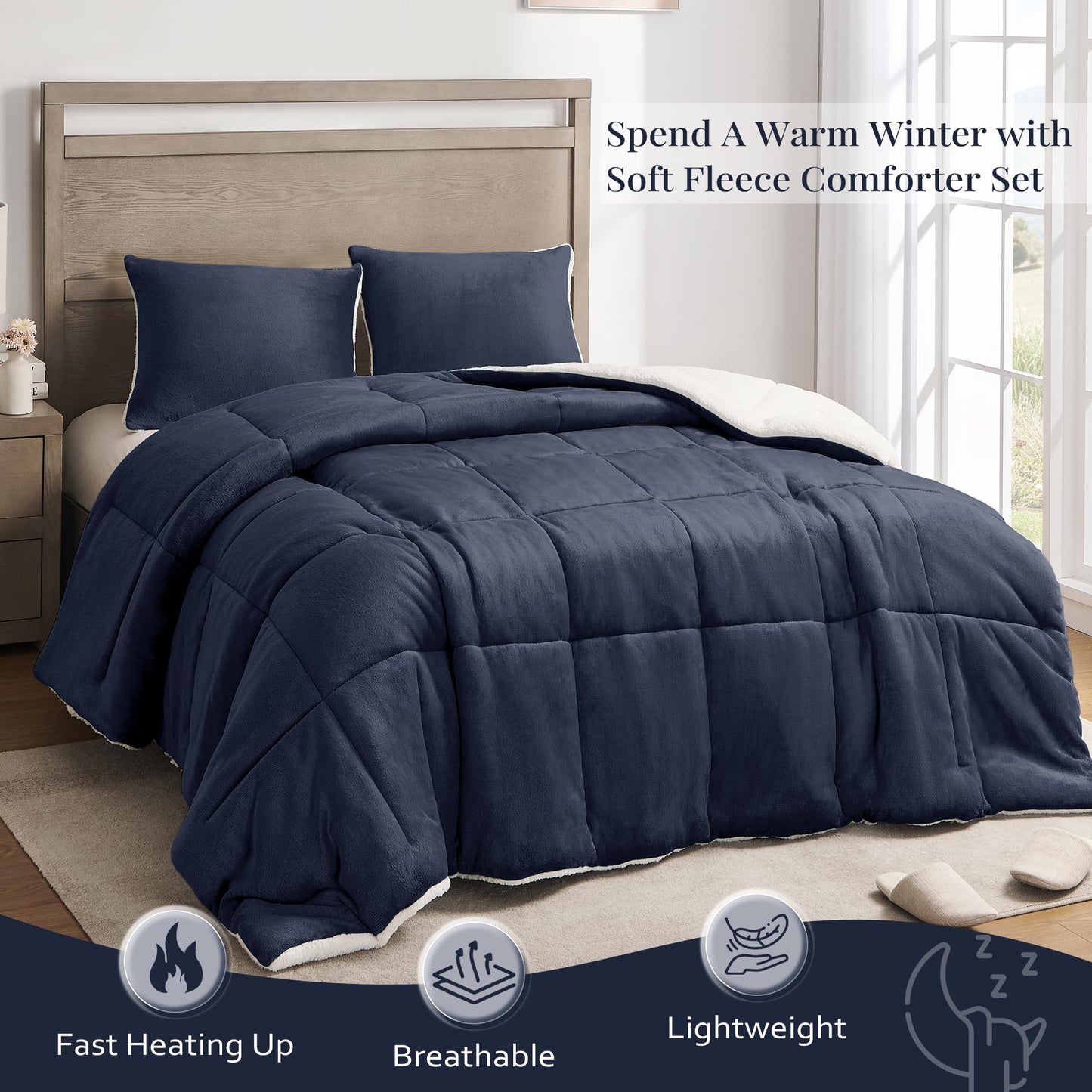 Luxury Fleece Sherpa Comforter Sets for Queen Bed, Soft and Warm Set