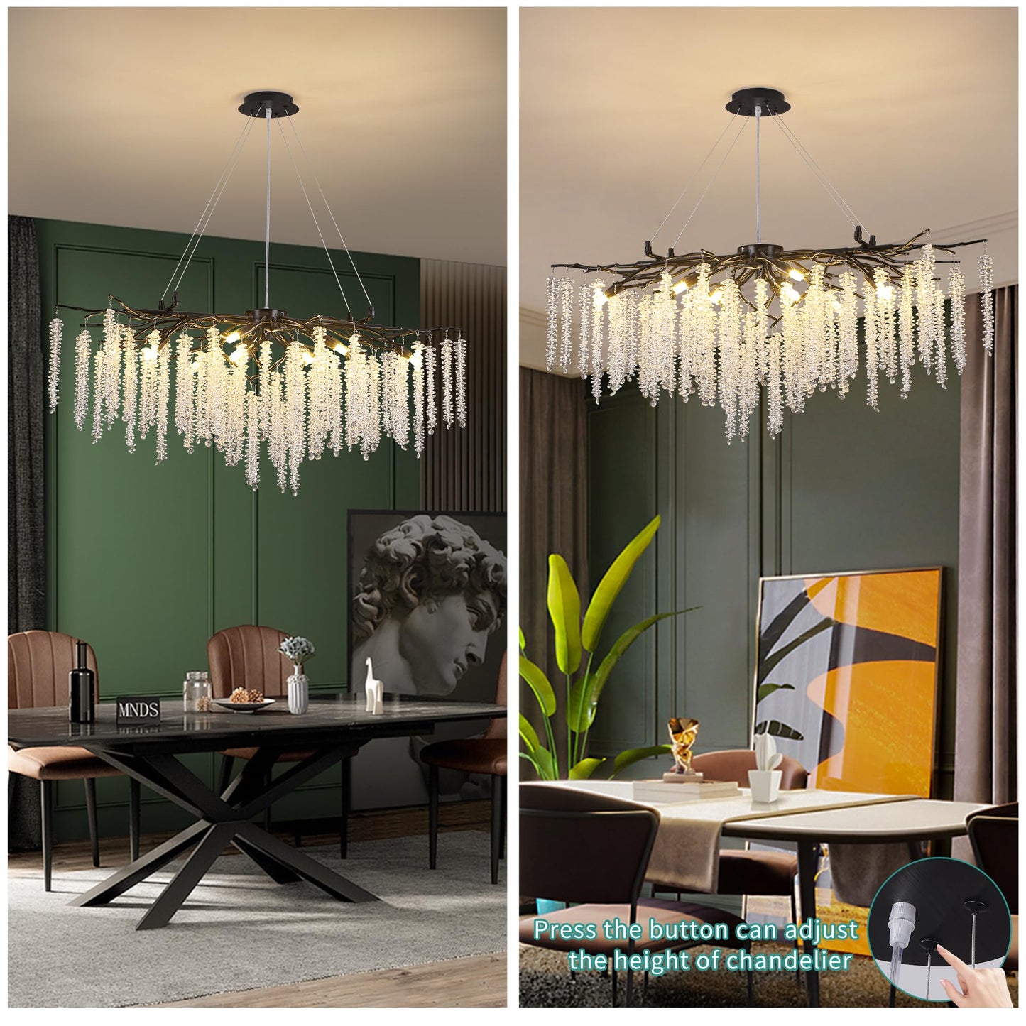 Modern Crystal Tree Branches Chandelier Gold Round Raindrop