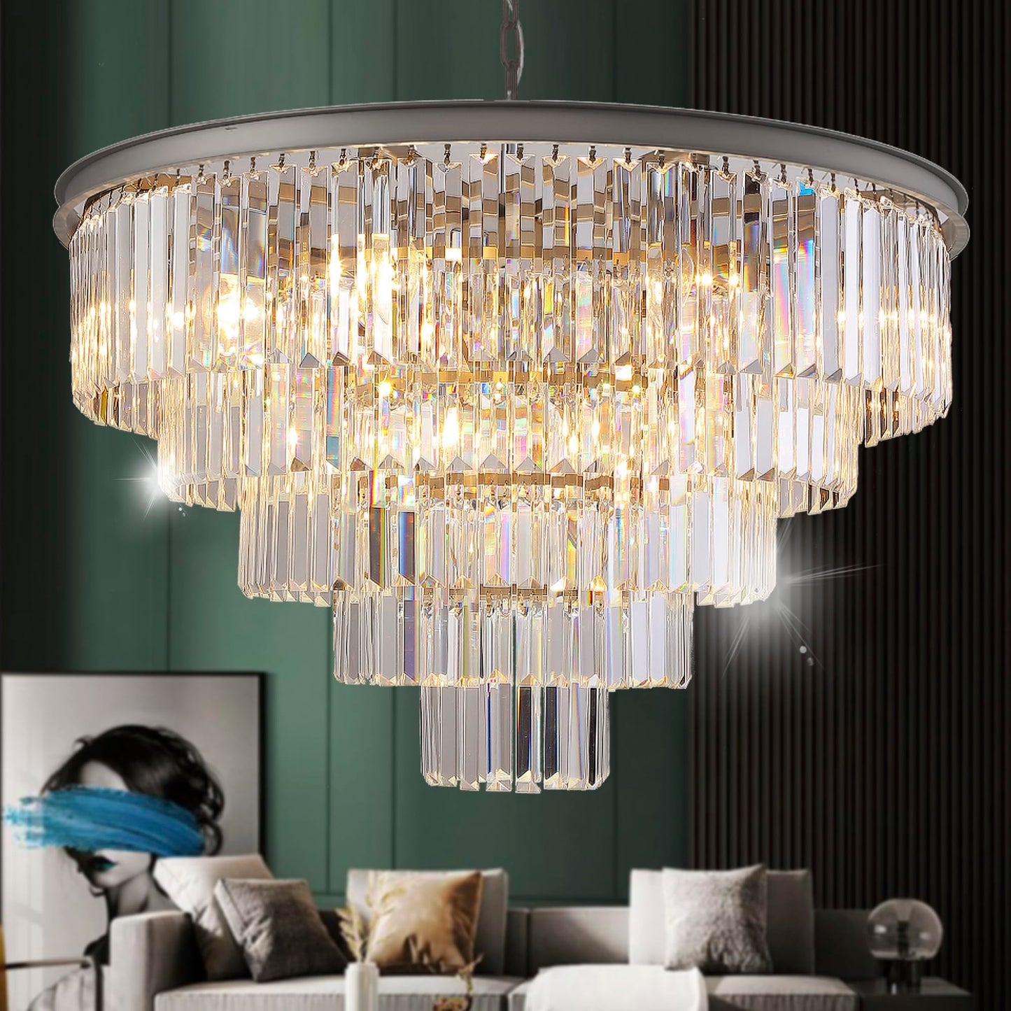 Luxury Smoke Crystal Chrome Chandelier, 8 Lights Pendant