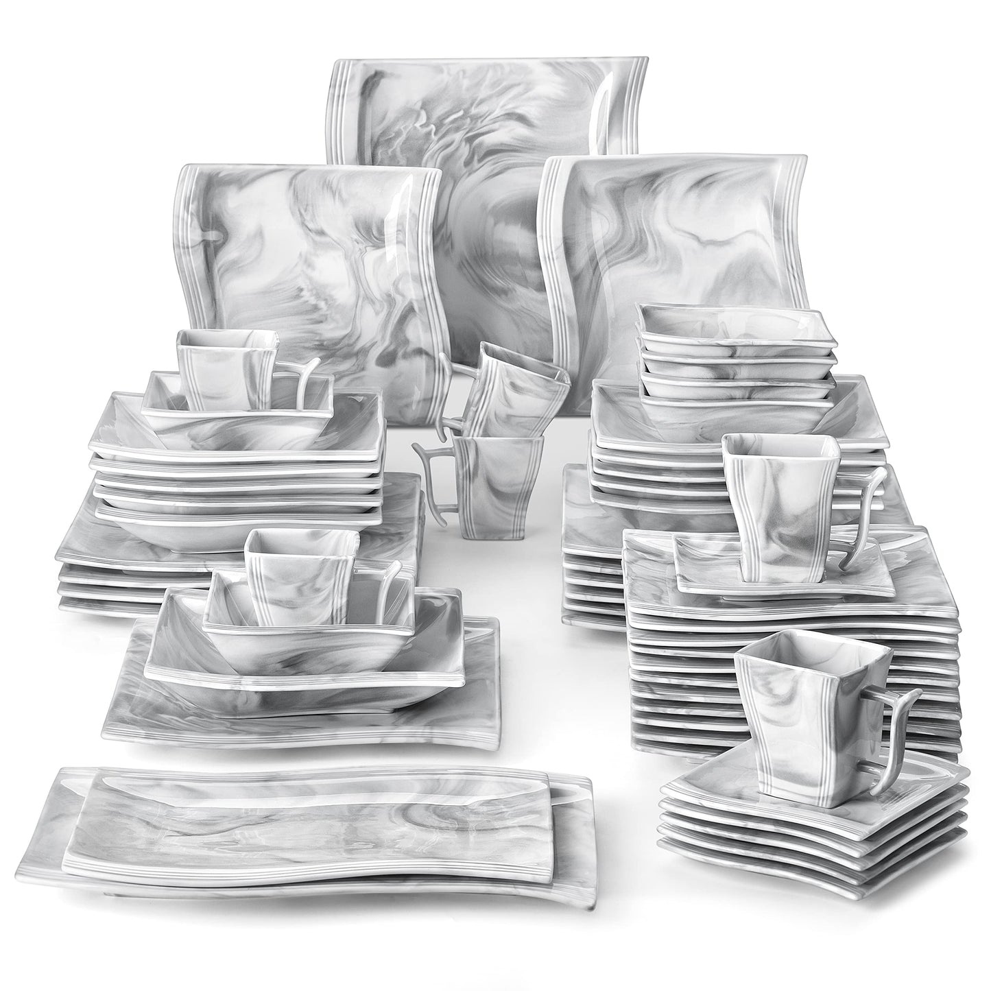 Dinnerware Sets, 12-Piece Porcelain Plates and Bowls Sets, Square Marble