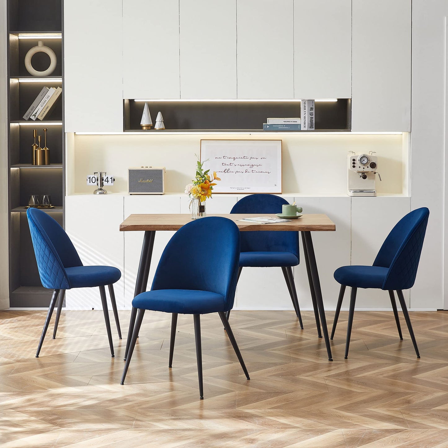 Modern Dining Table Set for 4 with Upholstered Dining Chairs Velvet