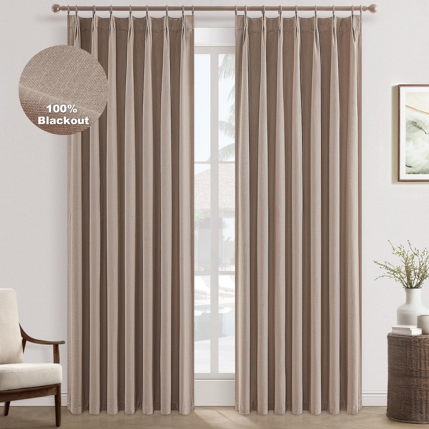 Pinch Pleated Curtains 96 Inch Long, 100% Blackout Thermal Insulated