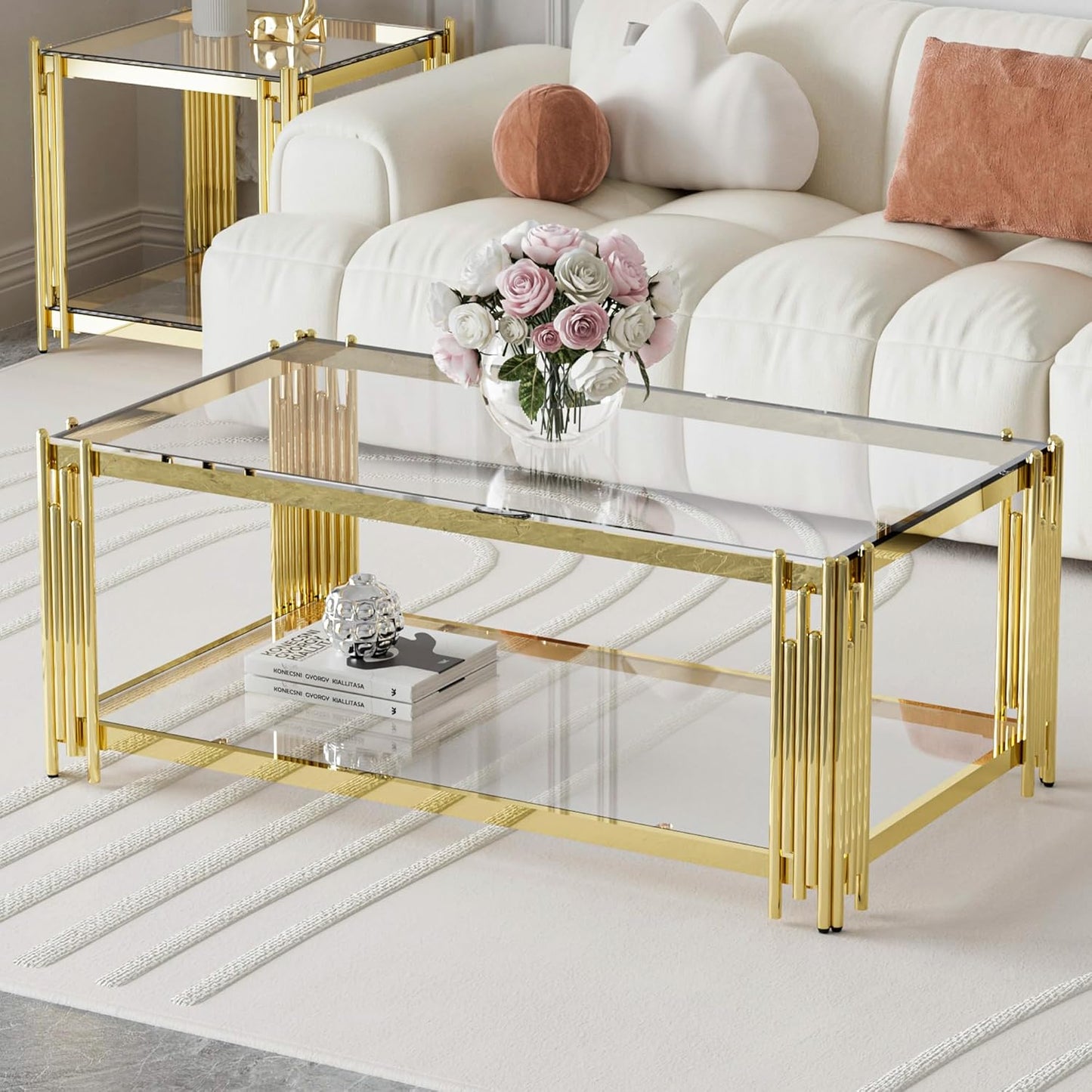 Modern Living Room Table Gold Stainless Steel Metal Leg Rectangular