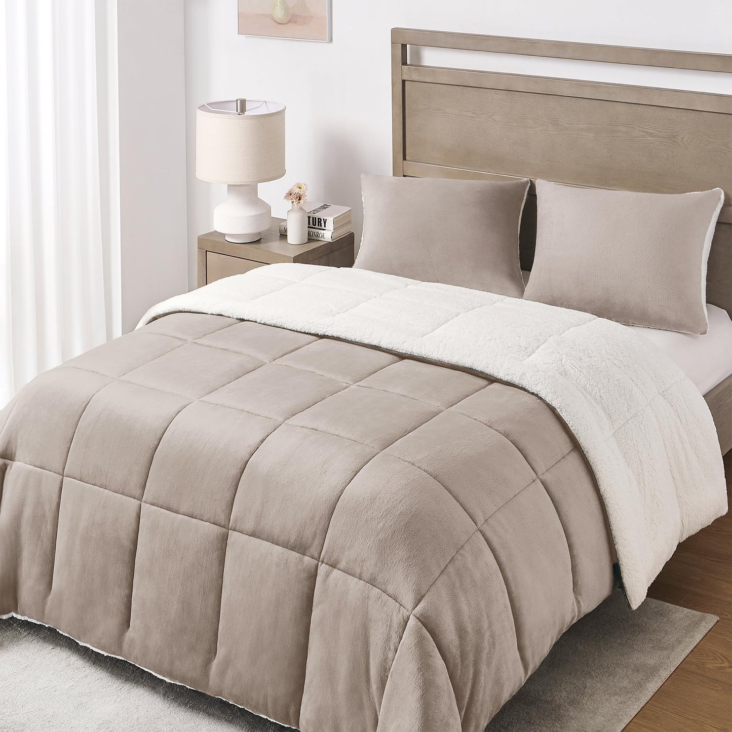 Luxury Fleece Sherpa Comforter Sets for Queen Bed, Soft and Warm Set