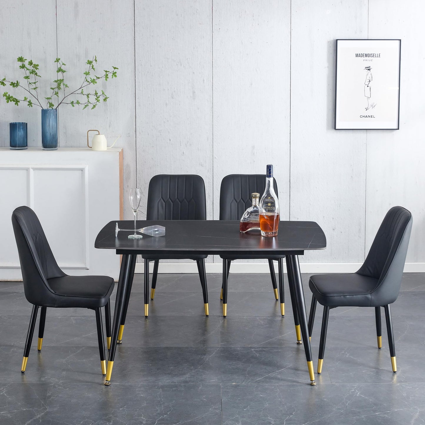 Dining Room Table Set for 4,Sintered Stone Kitchen Table Top and Modern Chairs