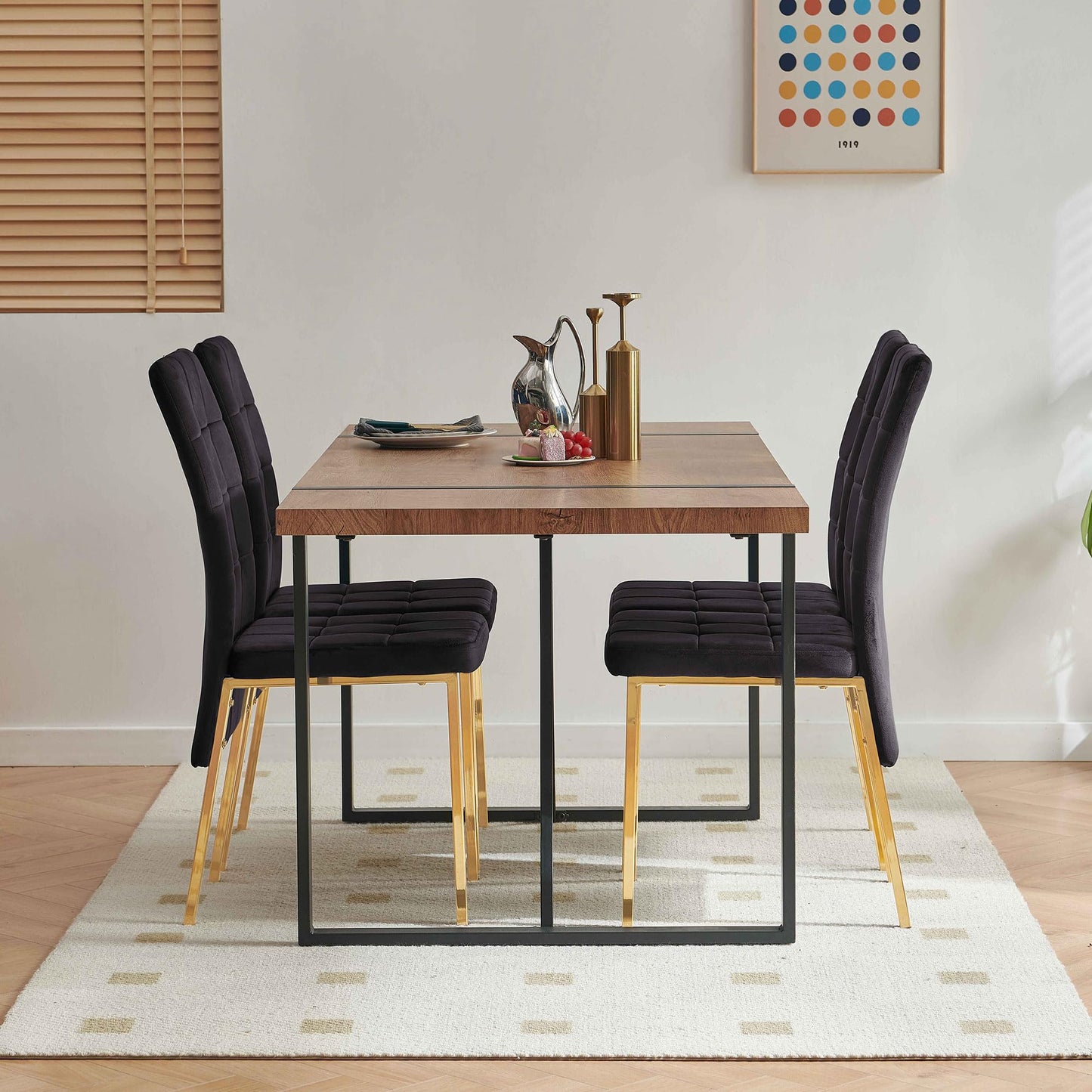 7 PCS Dining Room Table Set, 66" Large Kitchen Table Chairs Velvet Upholstered Chairs