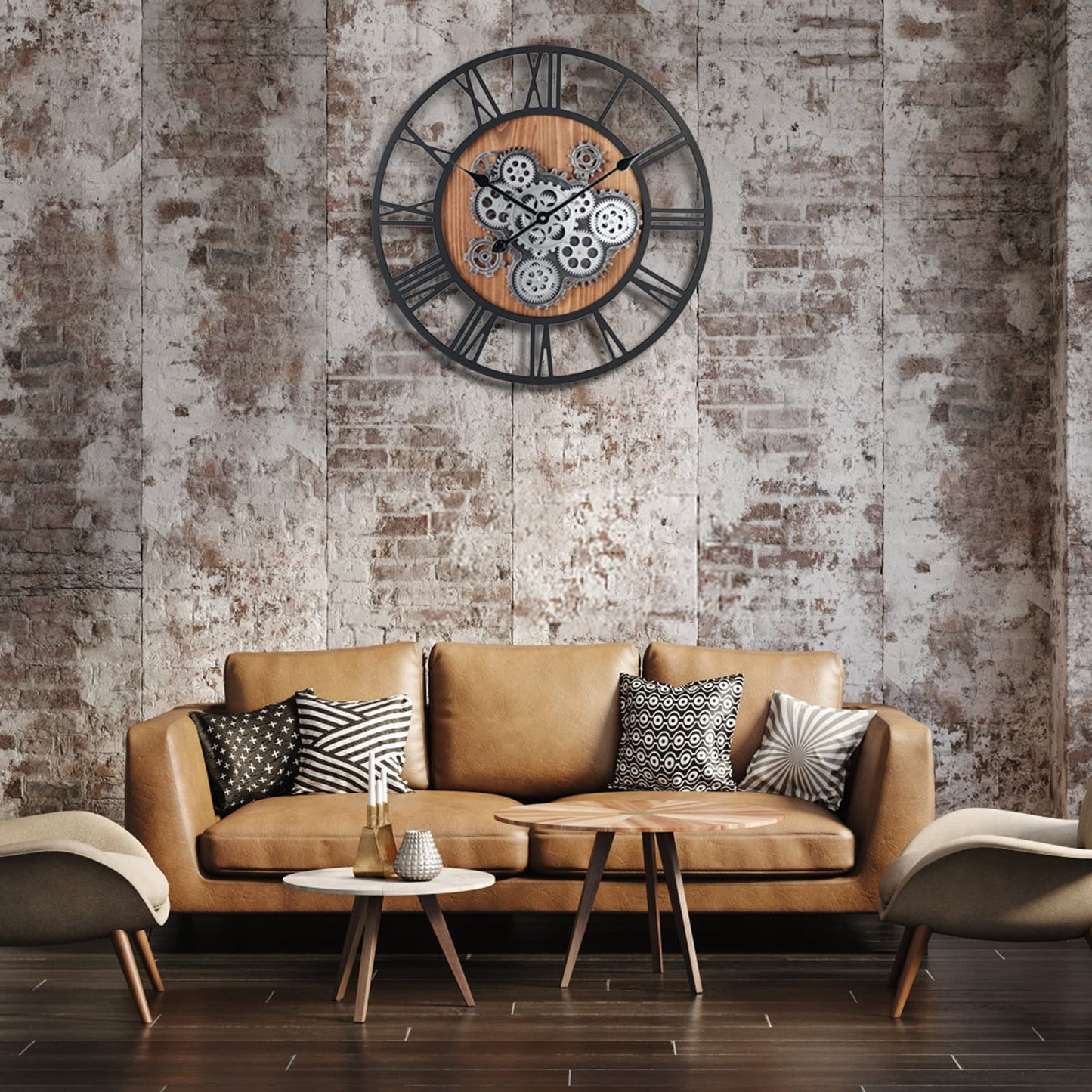 23 Inch Gear Clock with Moving Gears, Large Wall Clocks for Living Room