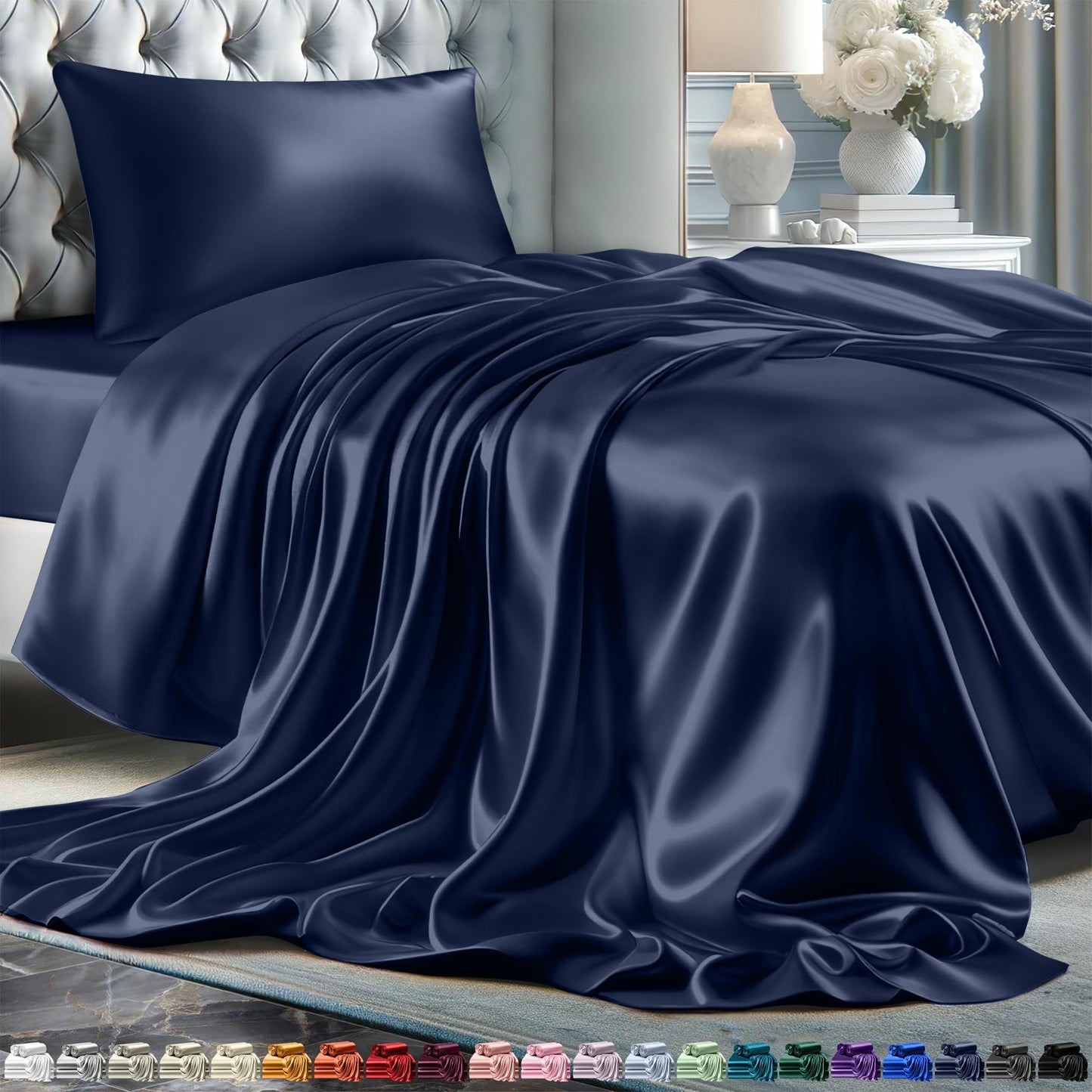 Queen Size Set 4 Pcs - Silky & Luxuriously Soft Satin Bed Sheets