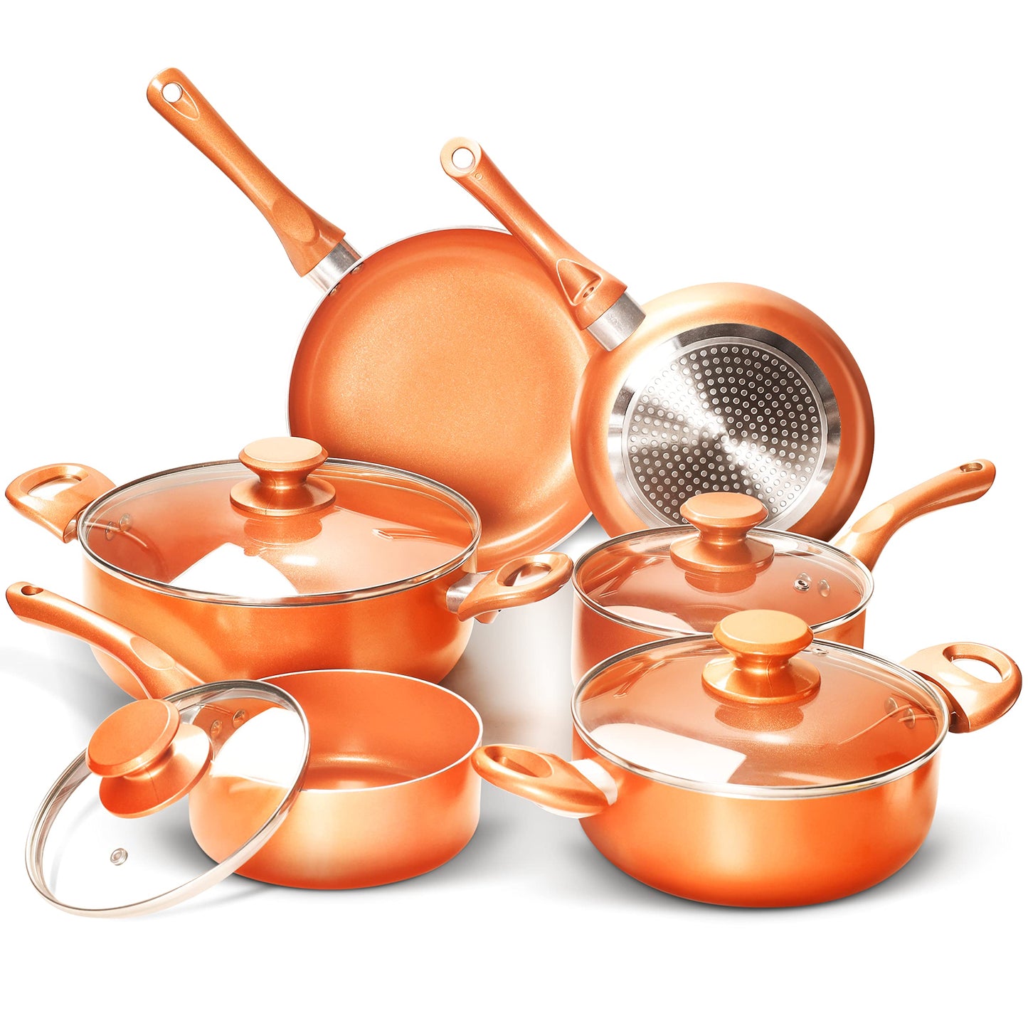 10pcs Cookware Set Ceramic Nonstick Soup Pot/Milk Pot/Frying Pans Set | Copper