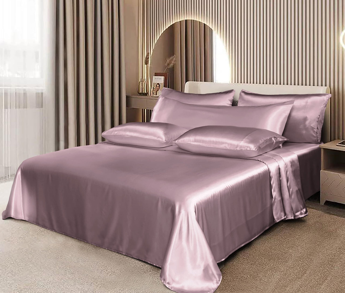 7pcs Satin Sheets Queen Size Bed Set Satin Sheet Set