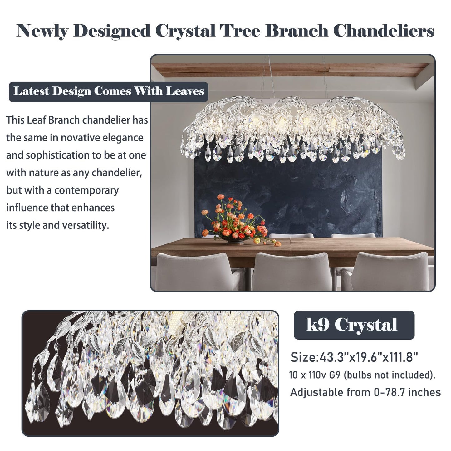 Modern Crystal Chandelier, Gold Pendant Flower Hanging Lighting