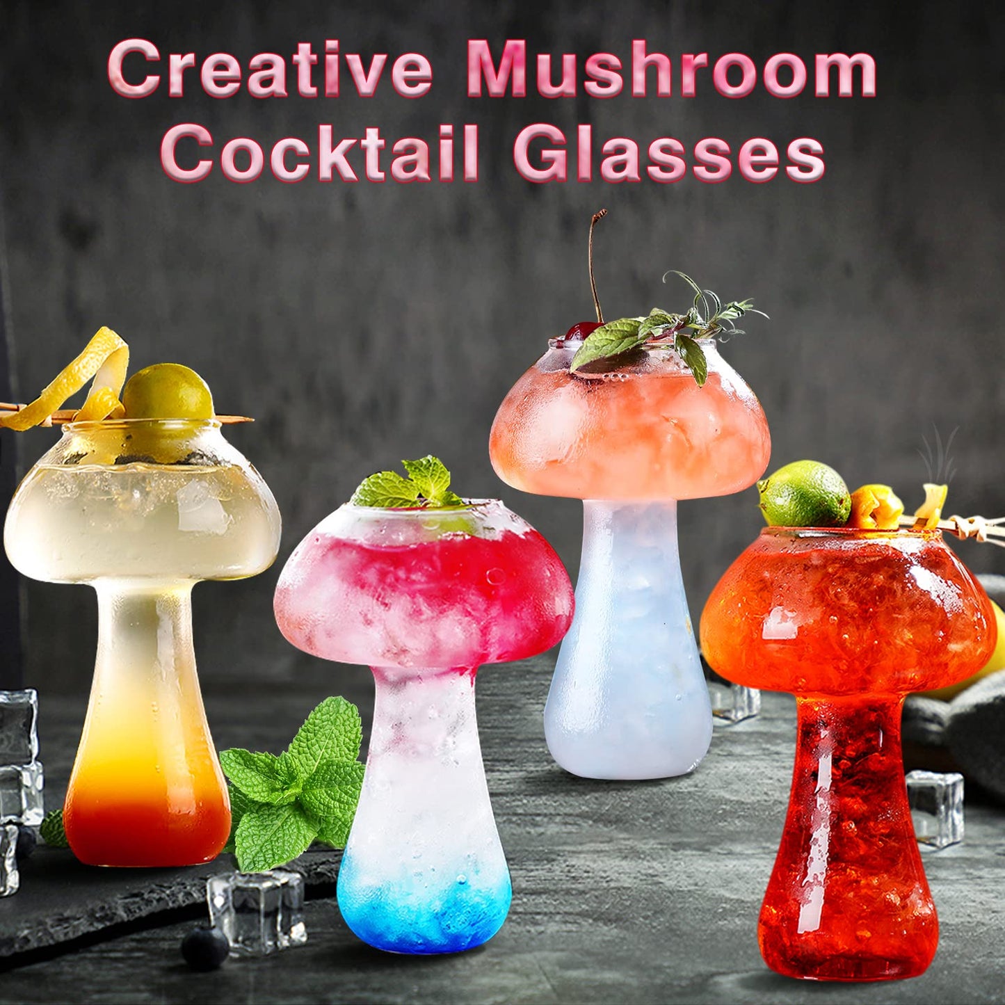 Creative Mushroom Shaped Cocktail Drinks Glass Cup Set of 2