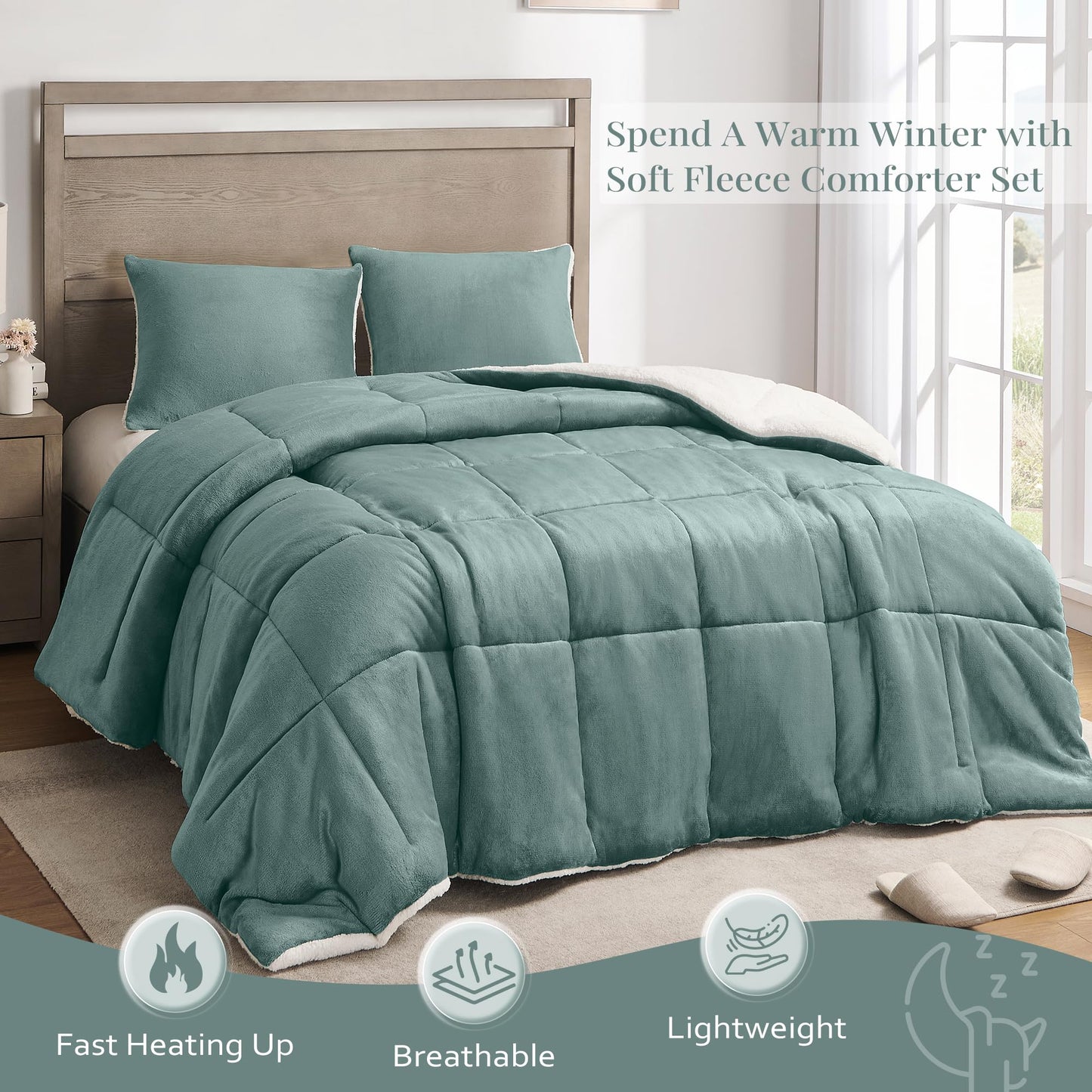 Luxury Fleece Sherpa Comforter Sets for Queen Bed, Soft and Warm Set