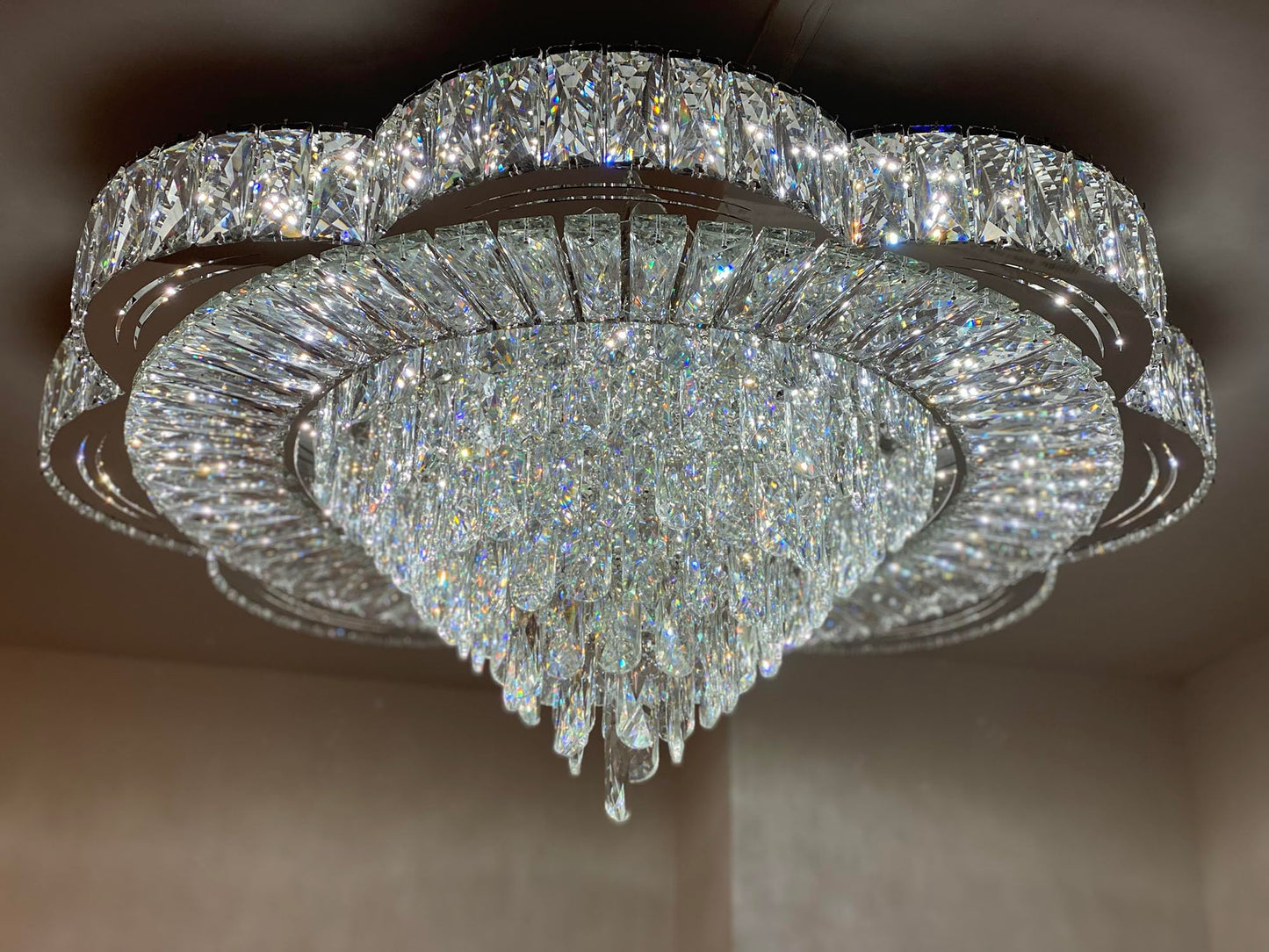 Modern Empire Crystal Chandelier 32inches Raindrop Ceiling Light