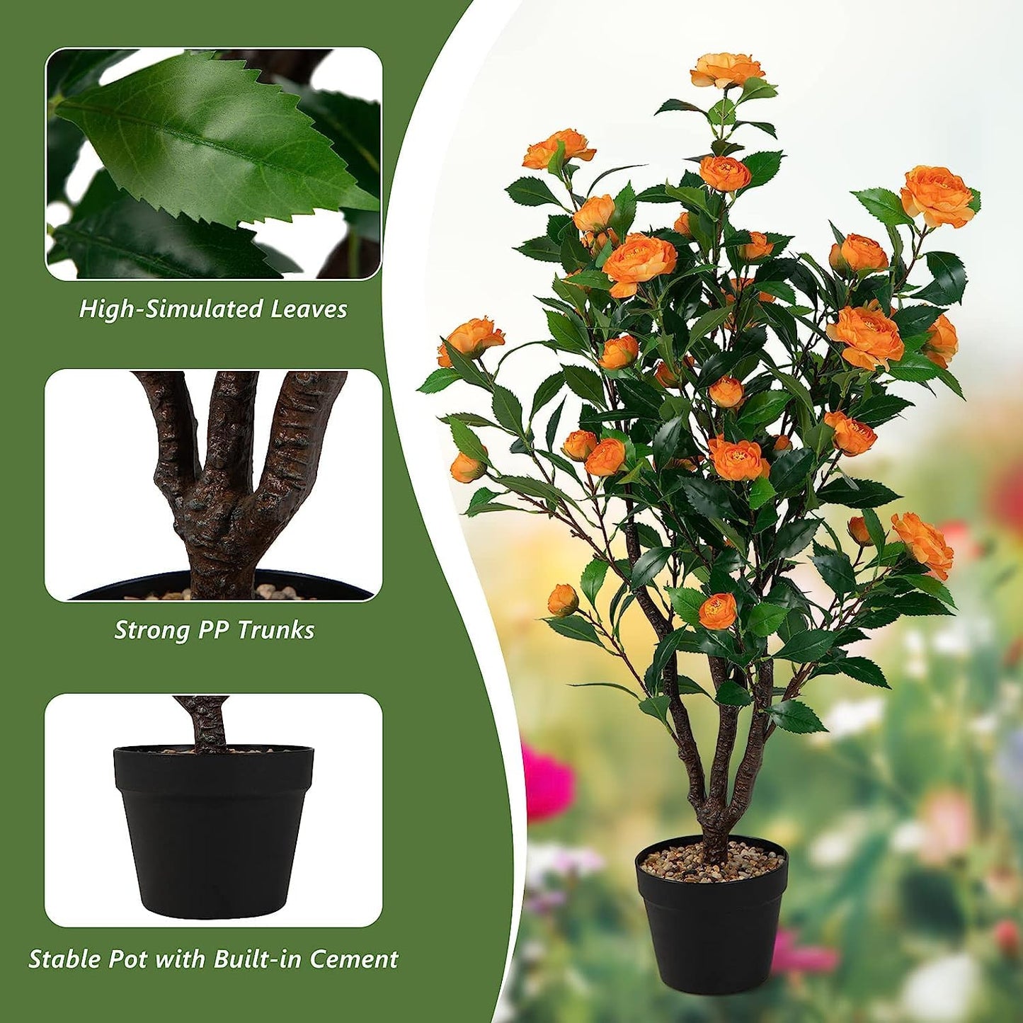 40” Artificial Camellia Tree with Fake Flowers for Indoor Outdoor Décor