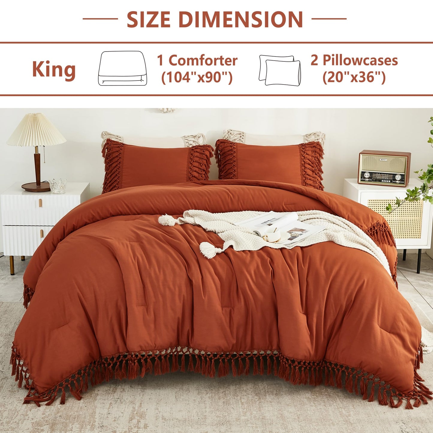 3 Pieces Boho Terracotta Lightweight Comforter Sets