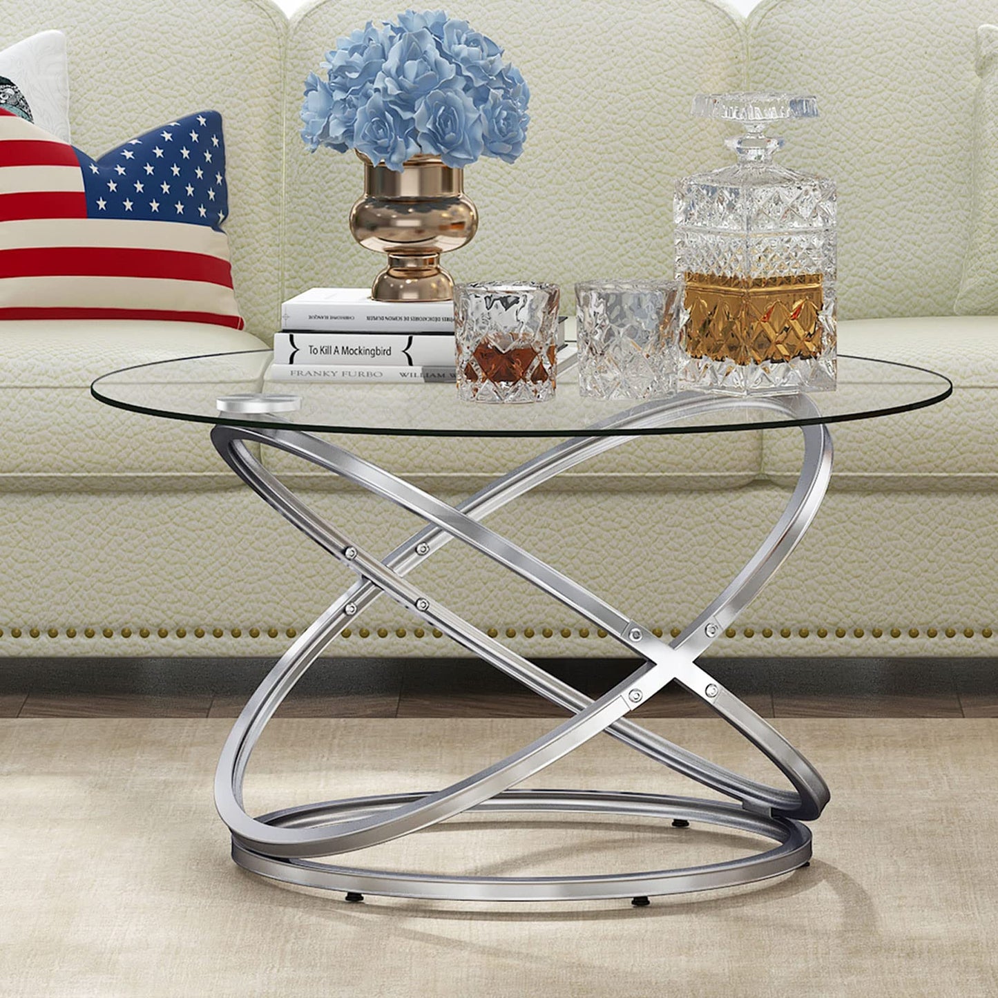 Glass Coffee Tables for Living Room, Chrome Finish (Silver)