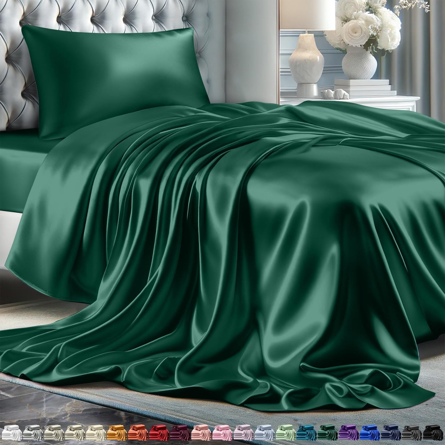 Queen Size Set 4 Pcs - Silky & Luxuriously Soft Satin Bed Sheets