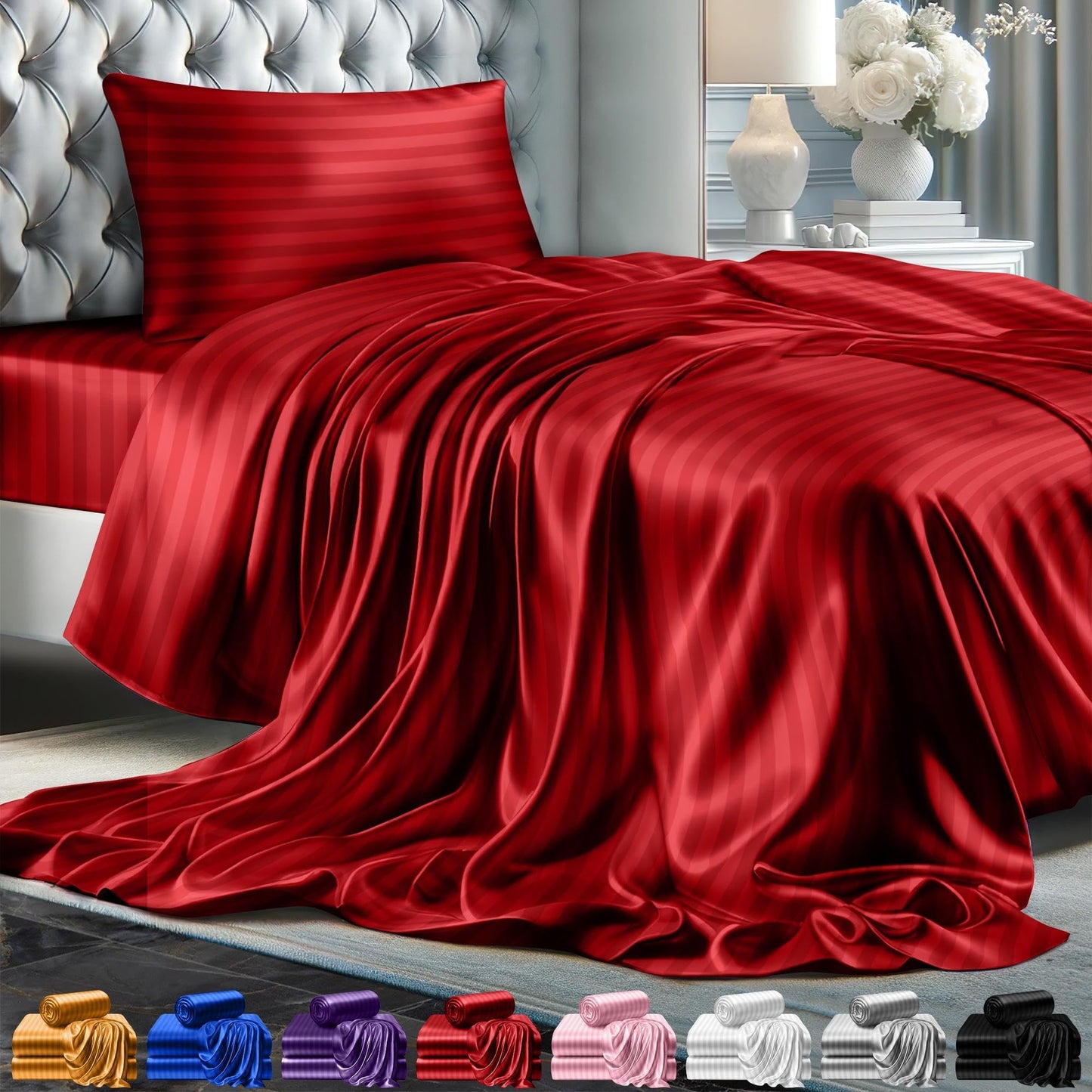 Queen Size Set 4 Pcs - Silky & Luxuriously Soft Satin Bed Sheets