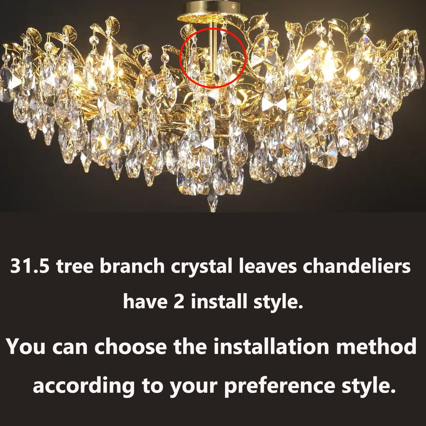 Modern Crystal Chandelier, Gold Pendant Flower Hanging Lighting