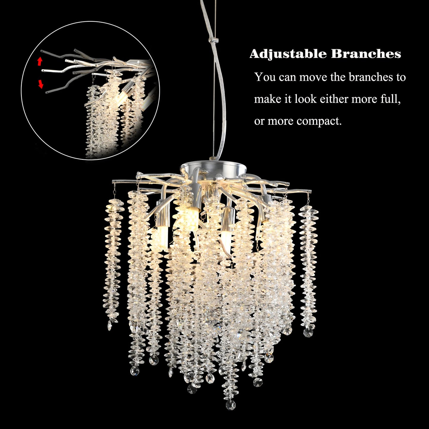 Modern Crystal Tree Branches Chandelier Gold Round Raindrop