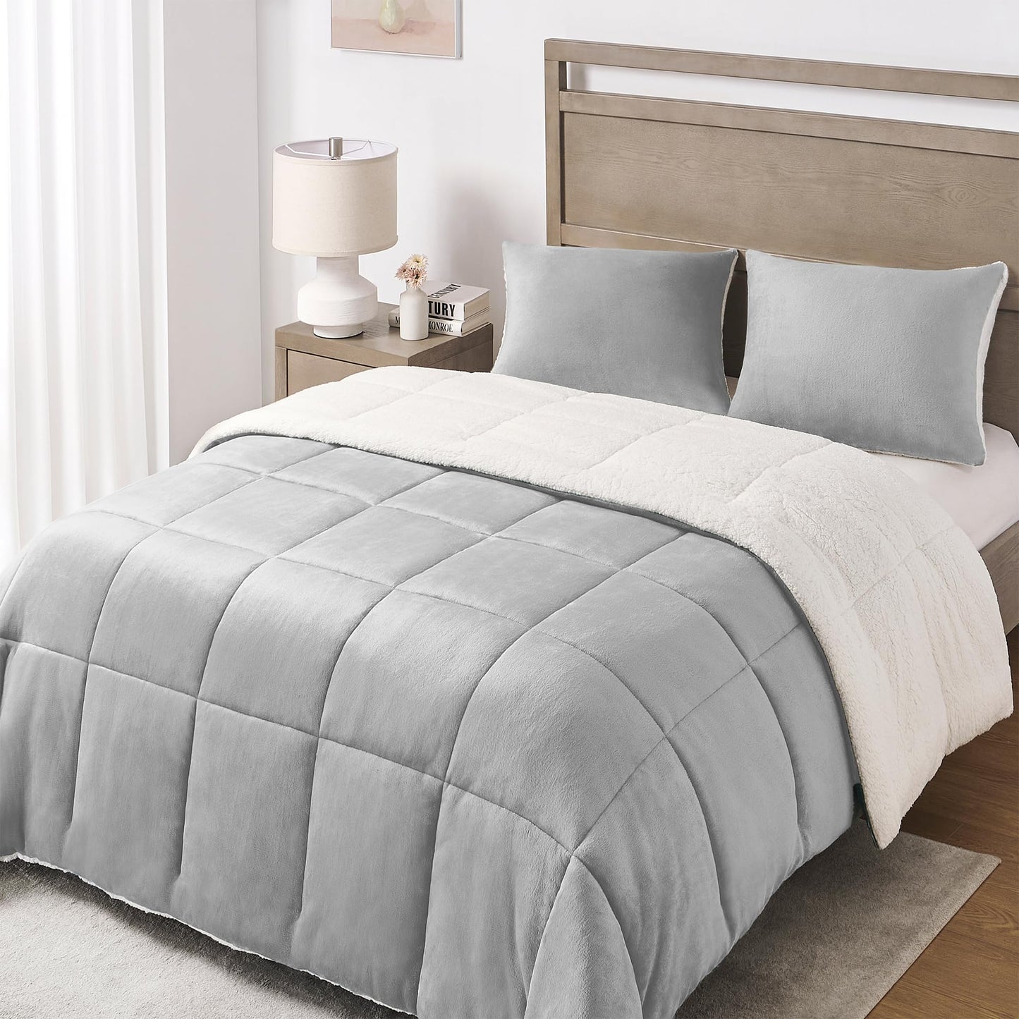 Luxury Fleece Sherpa Comforter Sets for Queen Bed, Soft and Warm Set