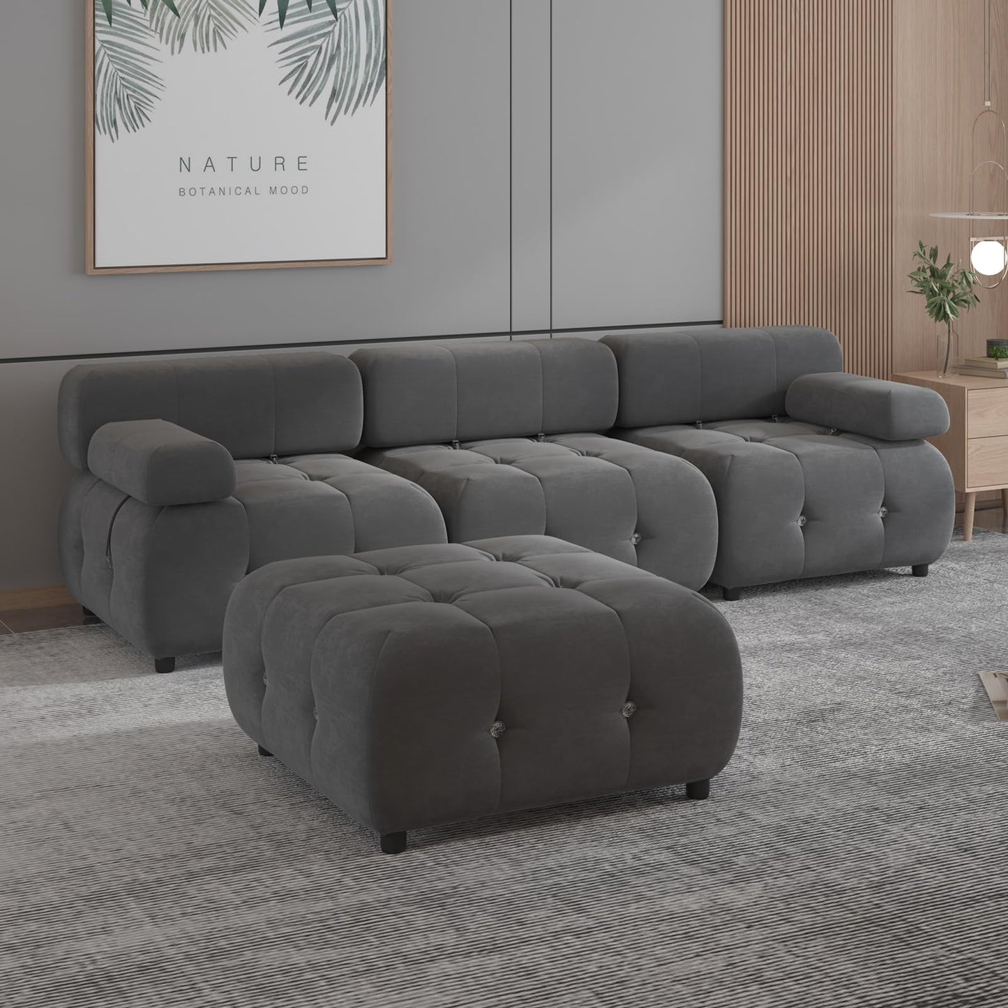 103" W Convertible Modular Sectional Sofa, Luxury Modern 4-Seater Bubble Sofa