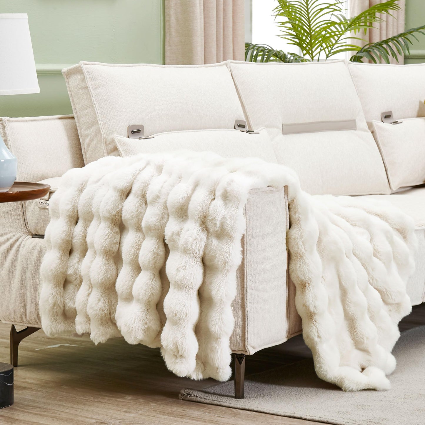 Soft Thick Fuzzy Faux Rabbit Fur Throw Blanket for Couch Sofa