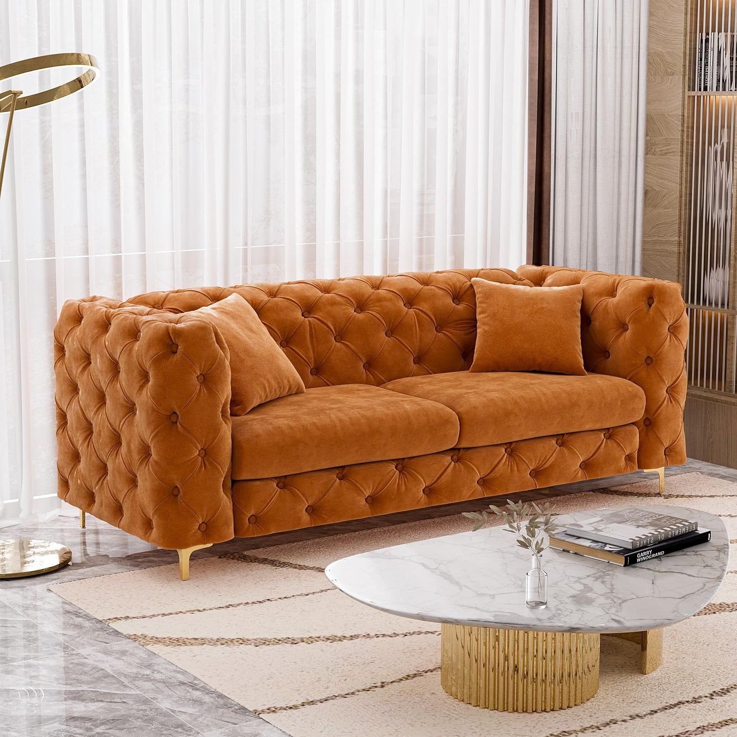 75 Inch Sofa Couch Modern Velour Upholstered Couch Tufted Casual Velvet Sofa