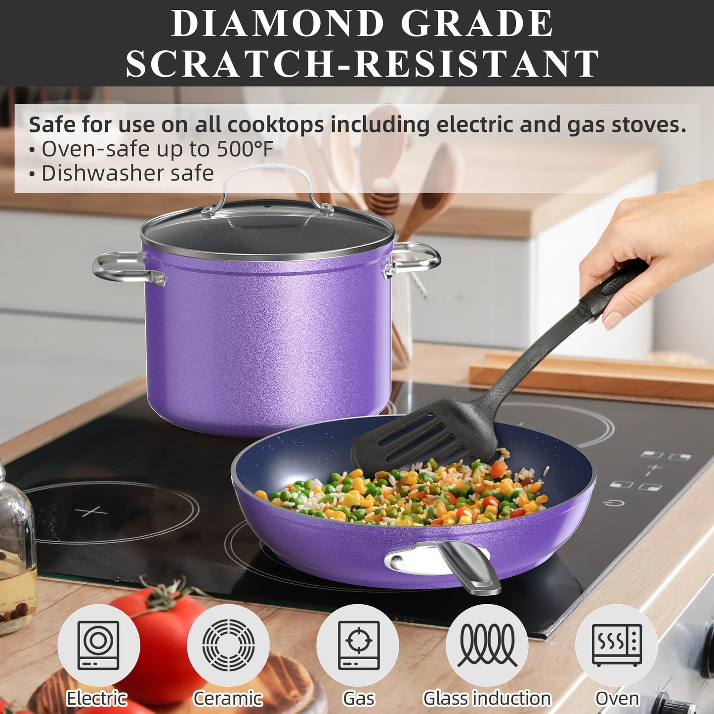 Ceramic Nonstick Cookware Set, Diamond Infused Scratch-Resistant