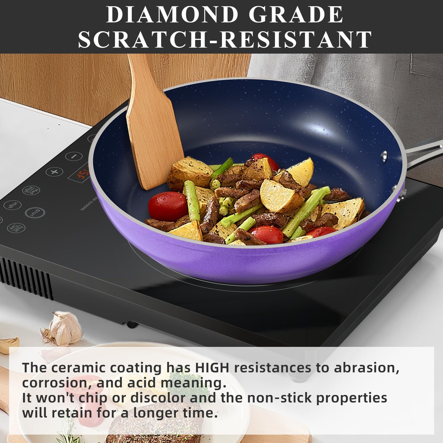 Ceramic Nonstick Cookware Set, Diamond Infused Scratch-Resistant