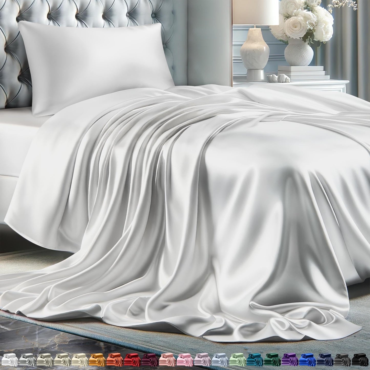 Queen Size Set 4 Pcs - Silky & Luxuriously Soft Satin Bed Sheets