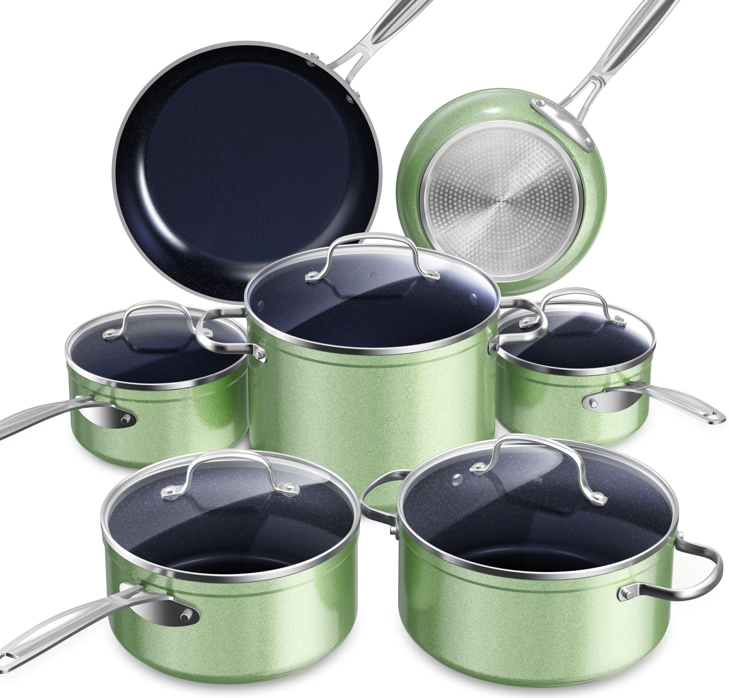 Ceramic Nonstick Cookware Set, Diamond Infused Scratch-Resistant