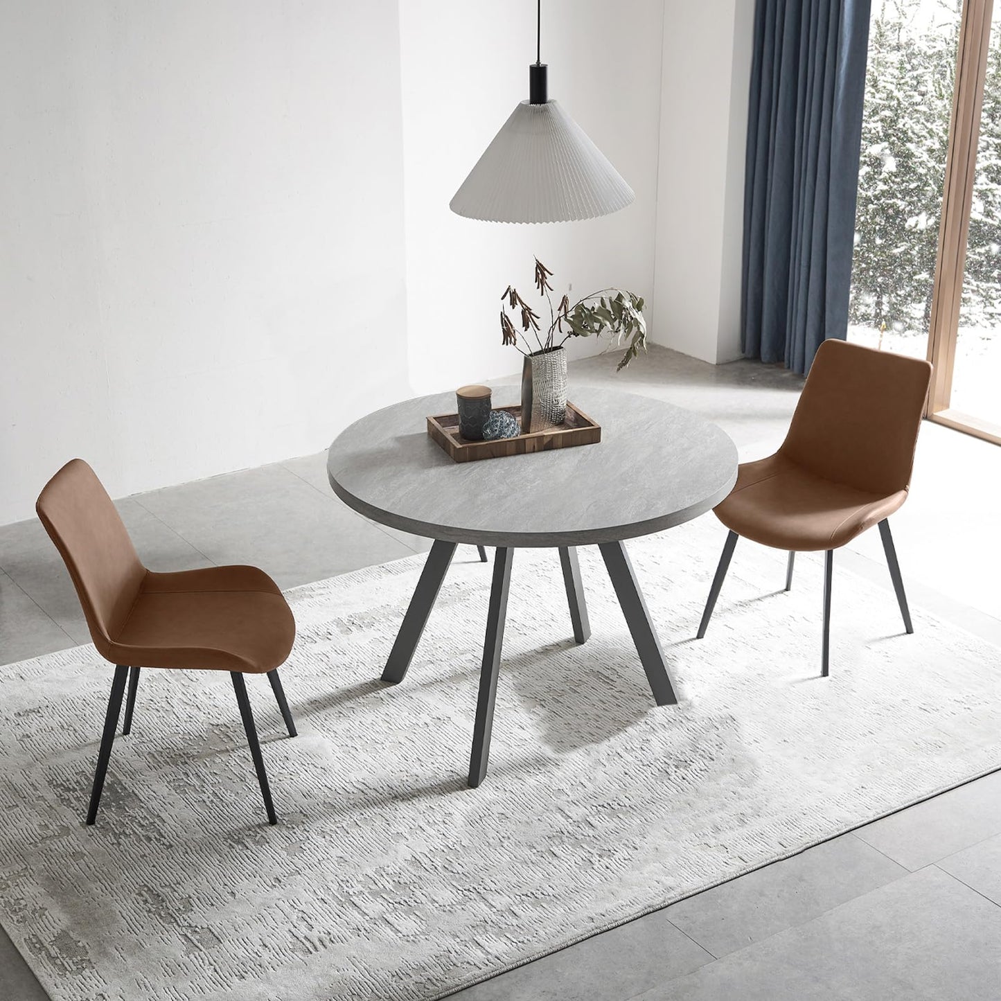 Round Dining Table Set for 4,  (Dining Table + 4 Black Chairs)