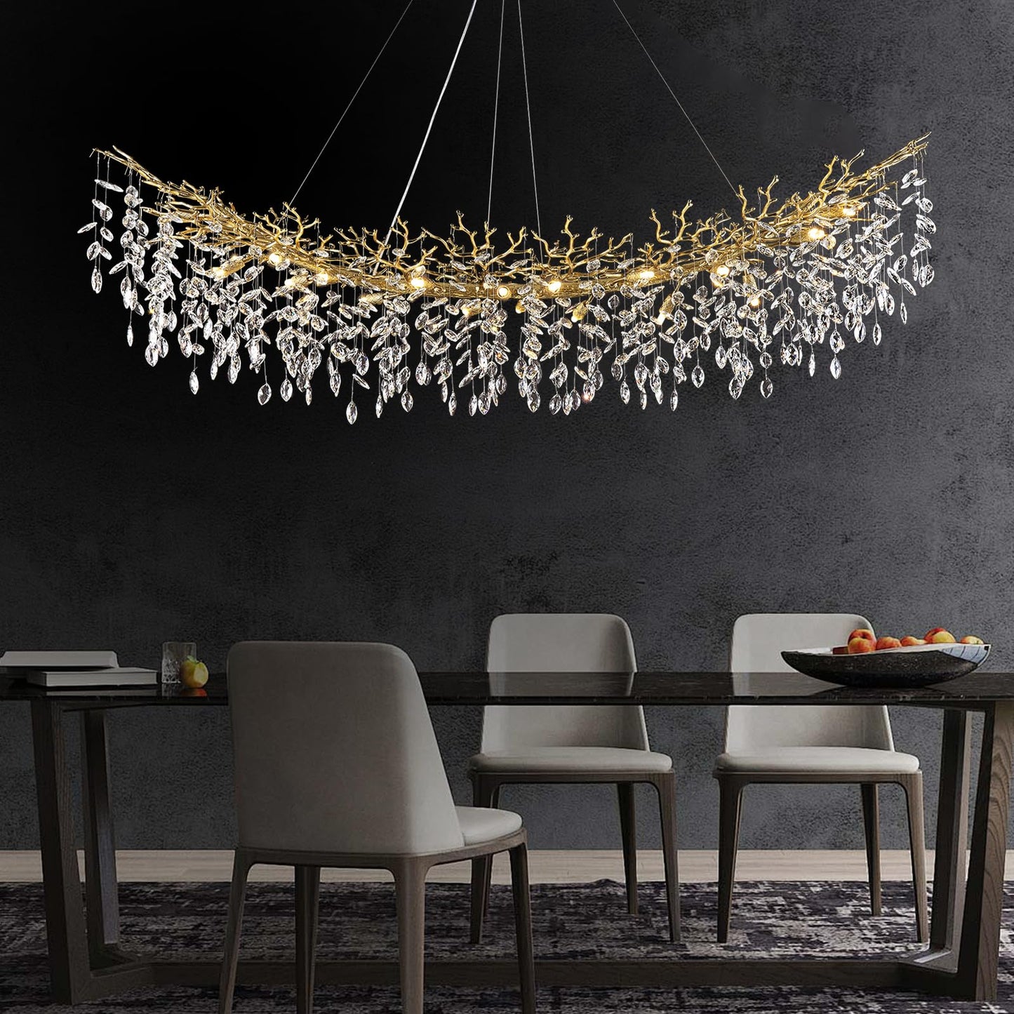 H134'' Modern Crystal Tree Branch Chandelier, Foyer High Ceiling Chandelier