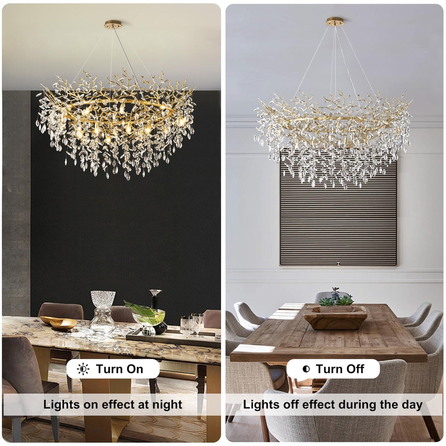 H134'' Modern Crystal Tree Branch Chandelier, Foyer High Ceiling Chandelier