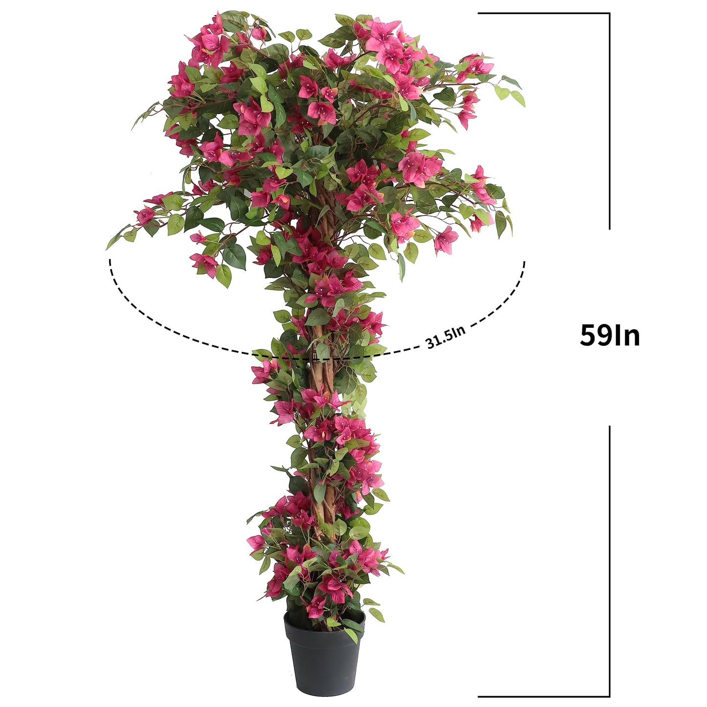 5 Feet Artificial Bougainvillea Tree with Flowers in Plastic Pot