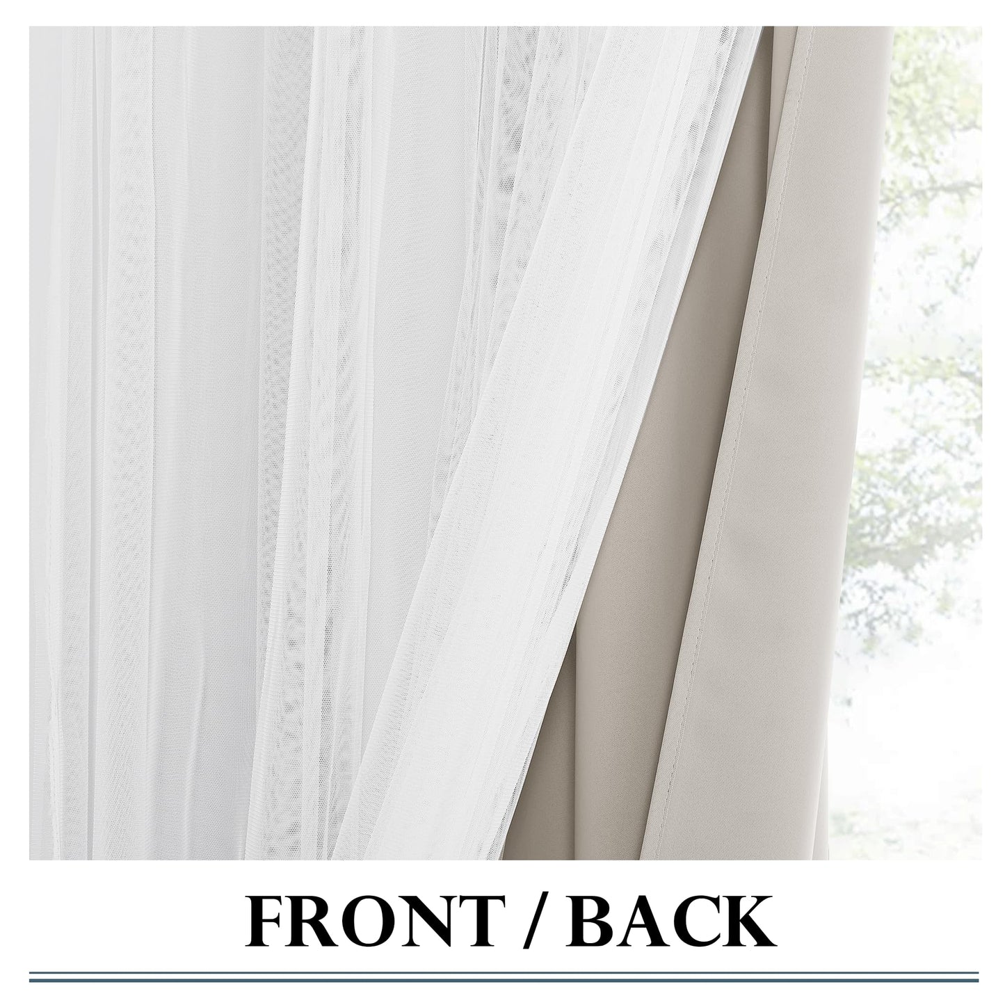 Double-Layered Curtains with Tie-Backs Sheer Drapes Light Blocking, 2 Pcs