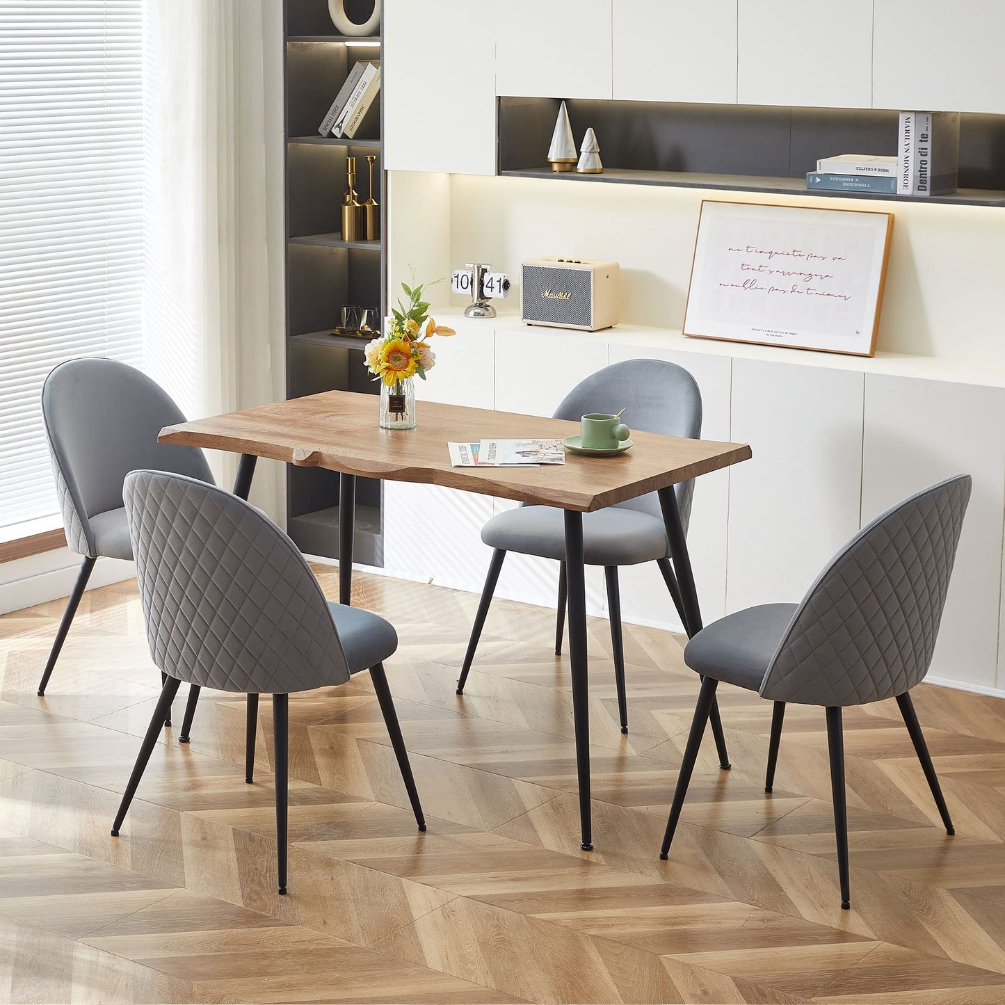 Modern Dining Table Set for 4 with Upholstered Dining Chairs Velvet