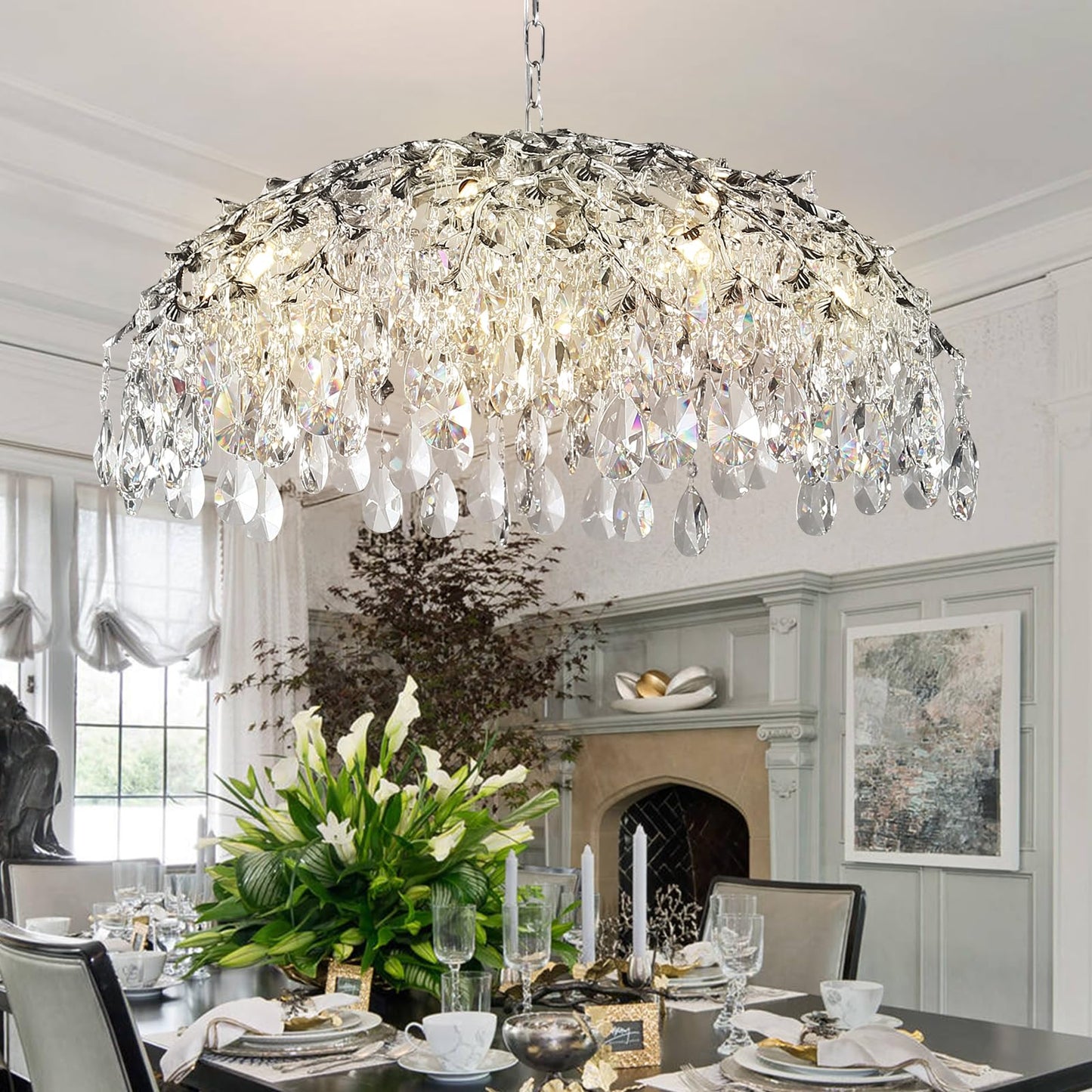 Modern Crystal Chandelier, Gold Pendant Flower Hanging Lighting