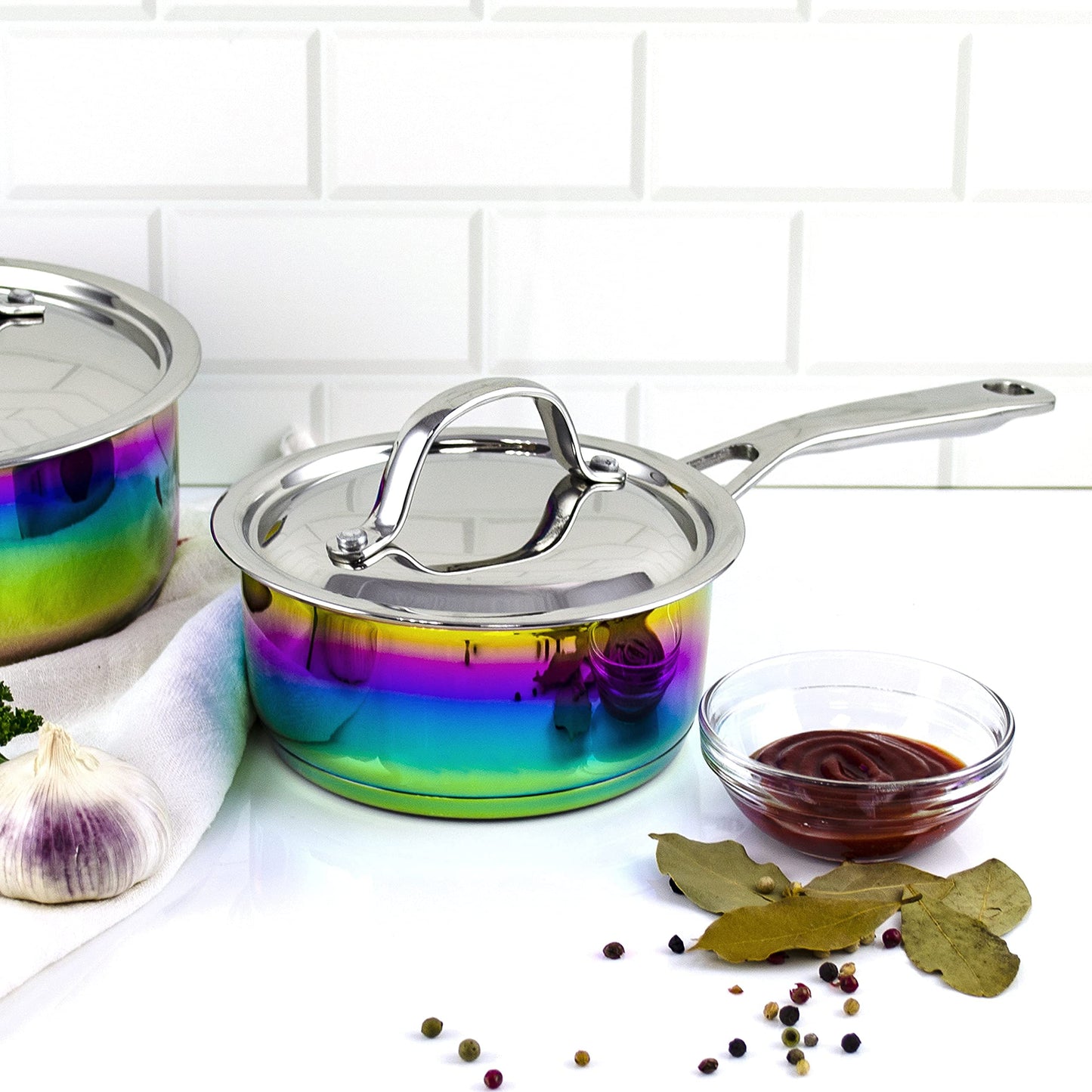 Iridescent Rainbow Cookware Set - Premium Heavy Duty Stainless Steel and Titanium Pots & Pans Set