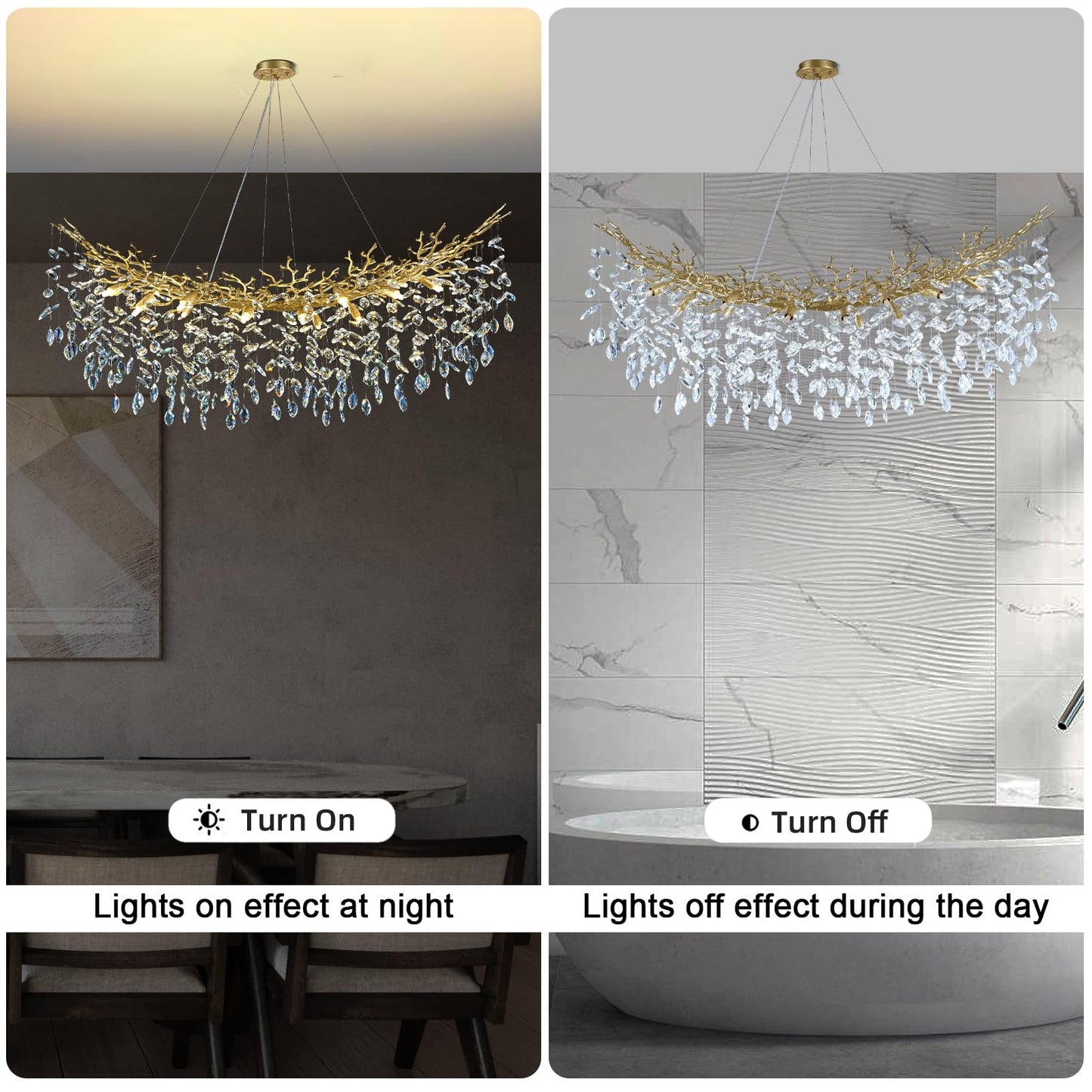 H134'' Modern Crystal Tree Branch Chandelier, Foyer High Ceiling Chandelier