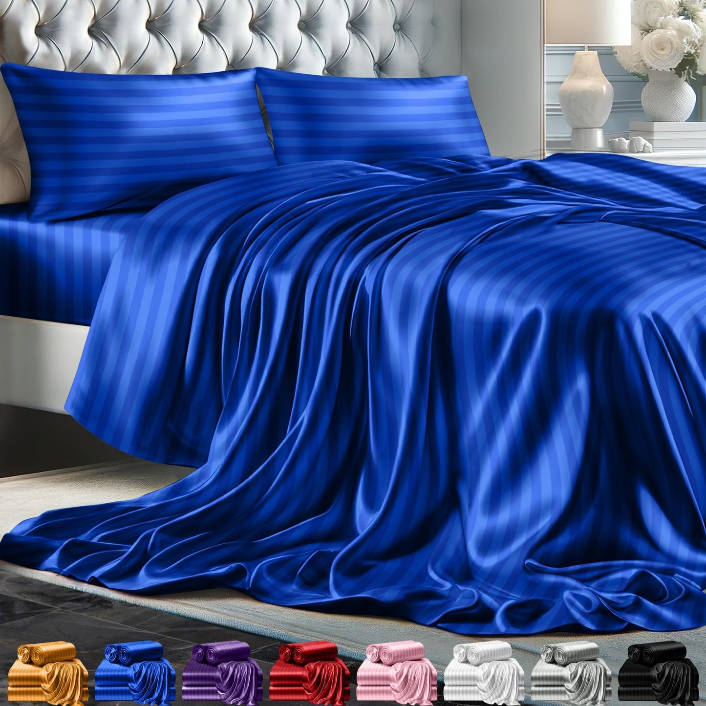 Queen Size Set 4 Pcs - Silky & Luxuriously Soft Satin Bed Sheets