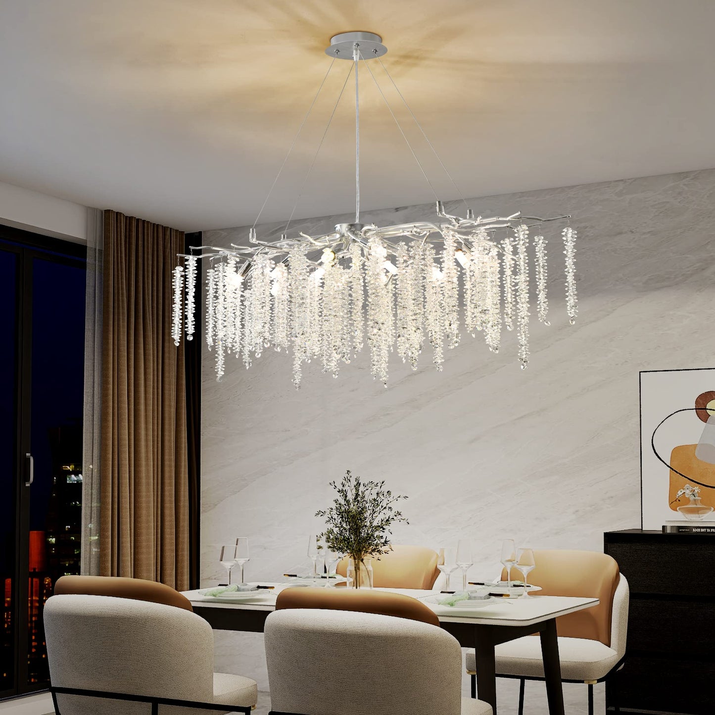 Modern Crystal Tree Branches Chandelier Gold Round Raindrop