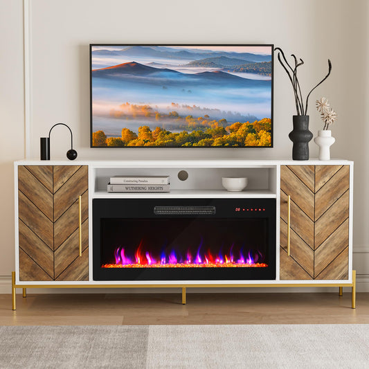 68" Wood TV Stand with 36" Electric Fireplace, Entertainment Center