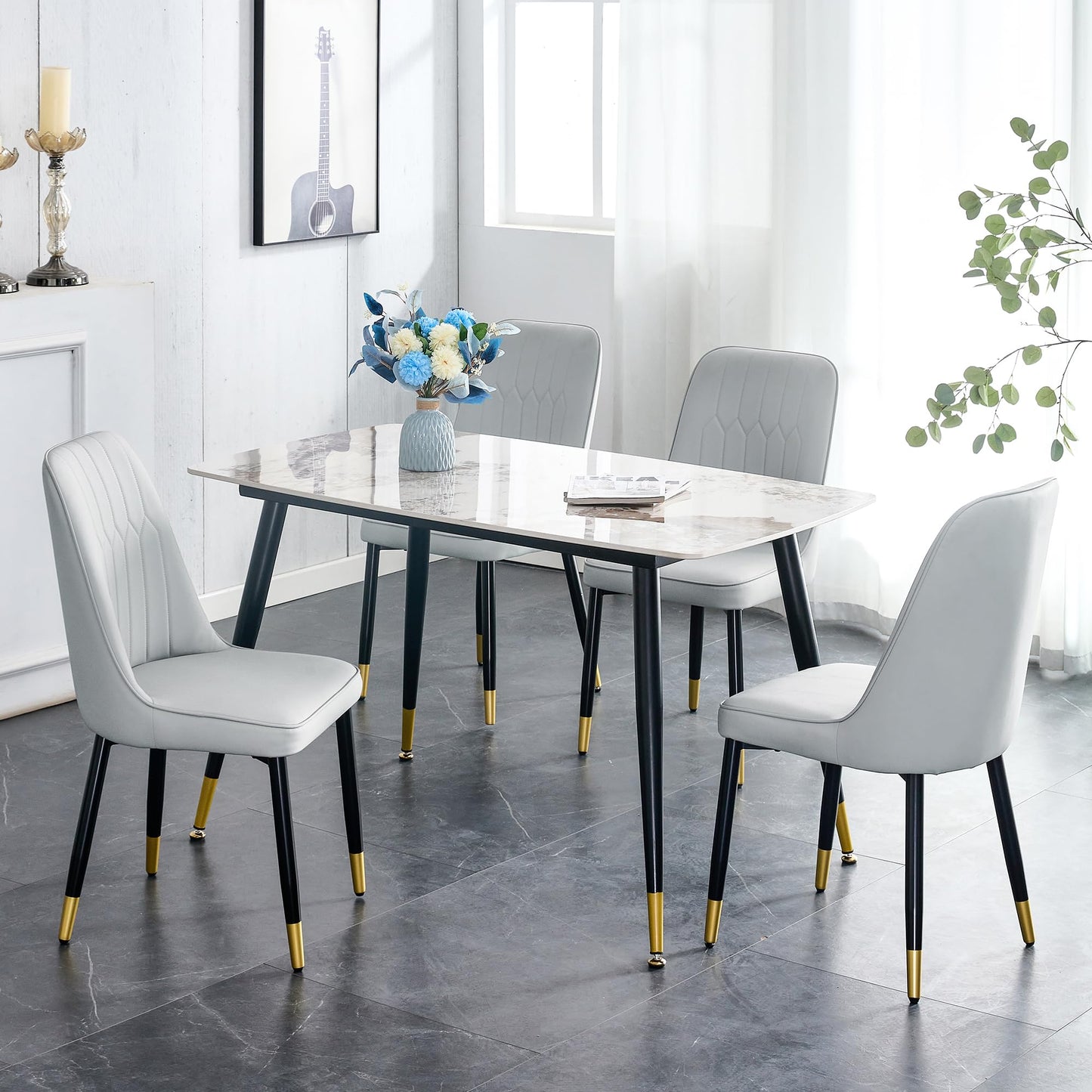 Dining Room Table Set for 4,Sintered Stone Kitchen Table Top and Modern Chairs